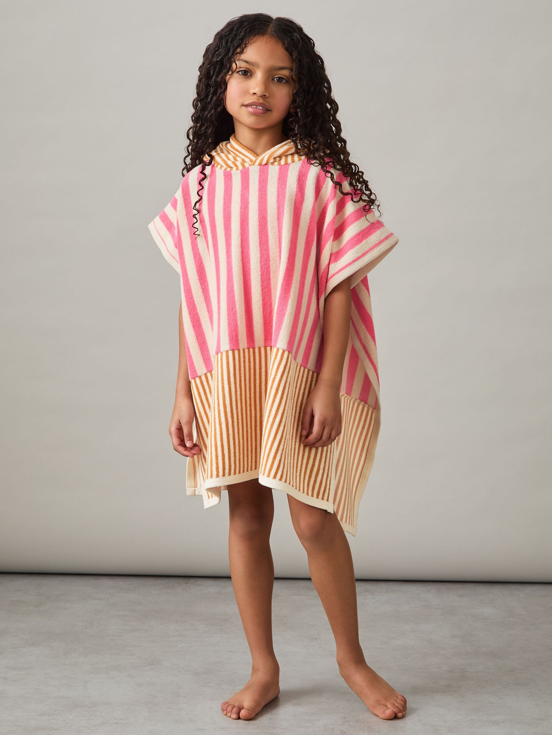 Towelling Stripe Hooded Cape in Pink (F57917) | €40