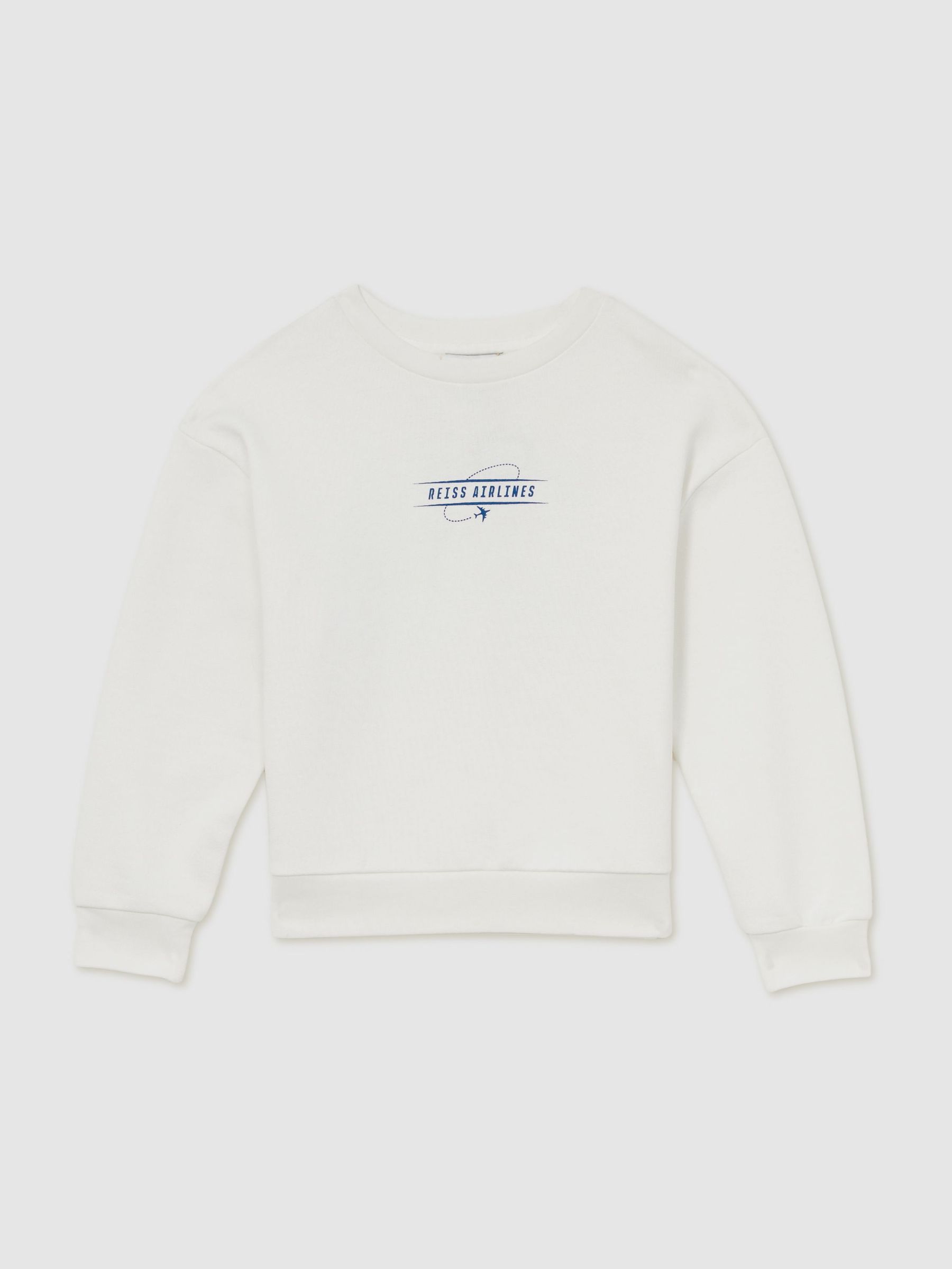 Cotton-Blend Airlines-Print Sweatshirt in White/Blue (F57918) | CHF 55