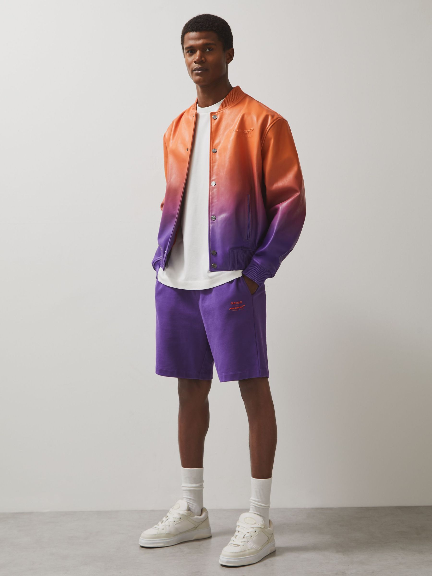 McLaren F1 Team Ombré Leather Jacket in Papaya Orange/Purple (F57924) | €1,995