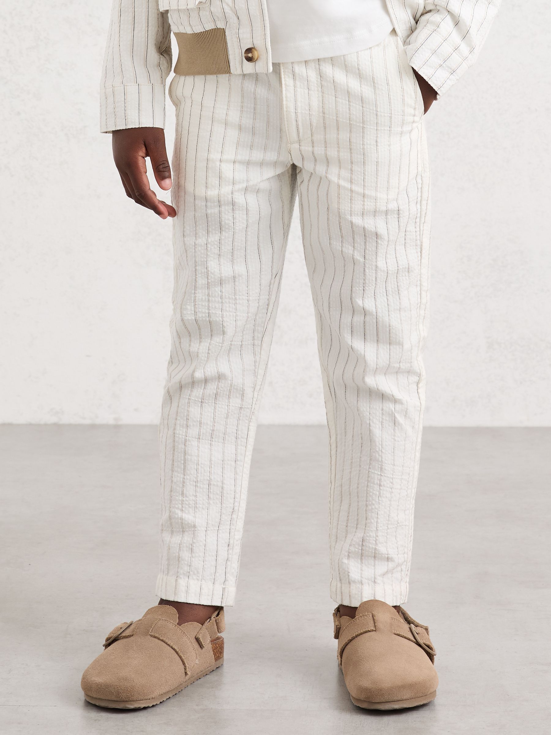 9-13 yrs Cotton Pinstripe Trousers Regular-Fit in Off White/Taupe Brown (F61528) | CA$80