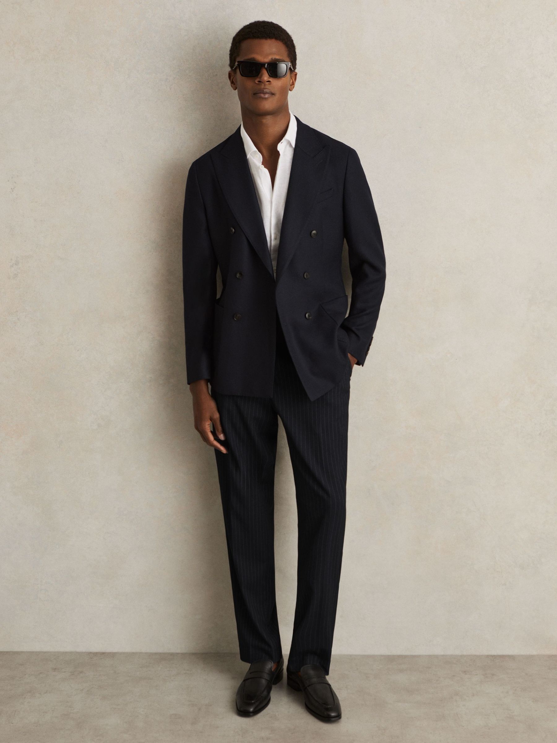 Straight Leg Pinstripe Trousers in Navy (F61532) | US$225