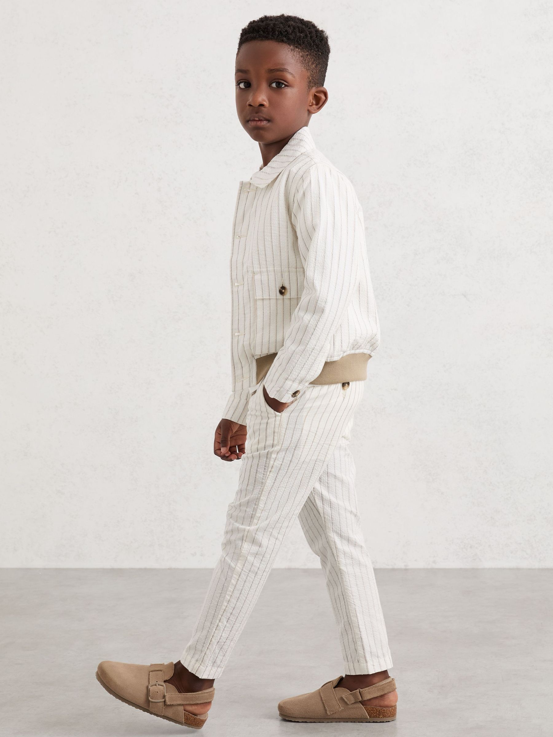 3-9 yrs Cotton Pinstripe Trousers Regular-Fit in Off White/Taupe Brown (F61535) | CA$75