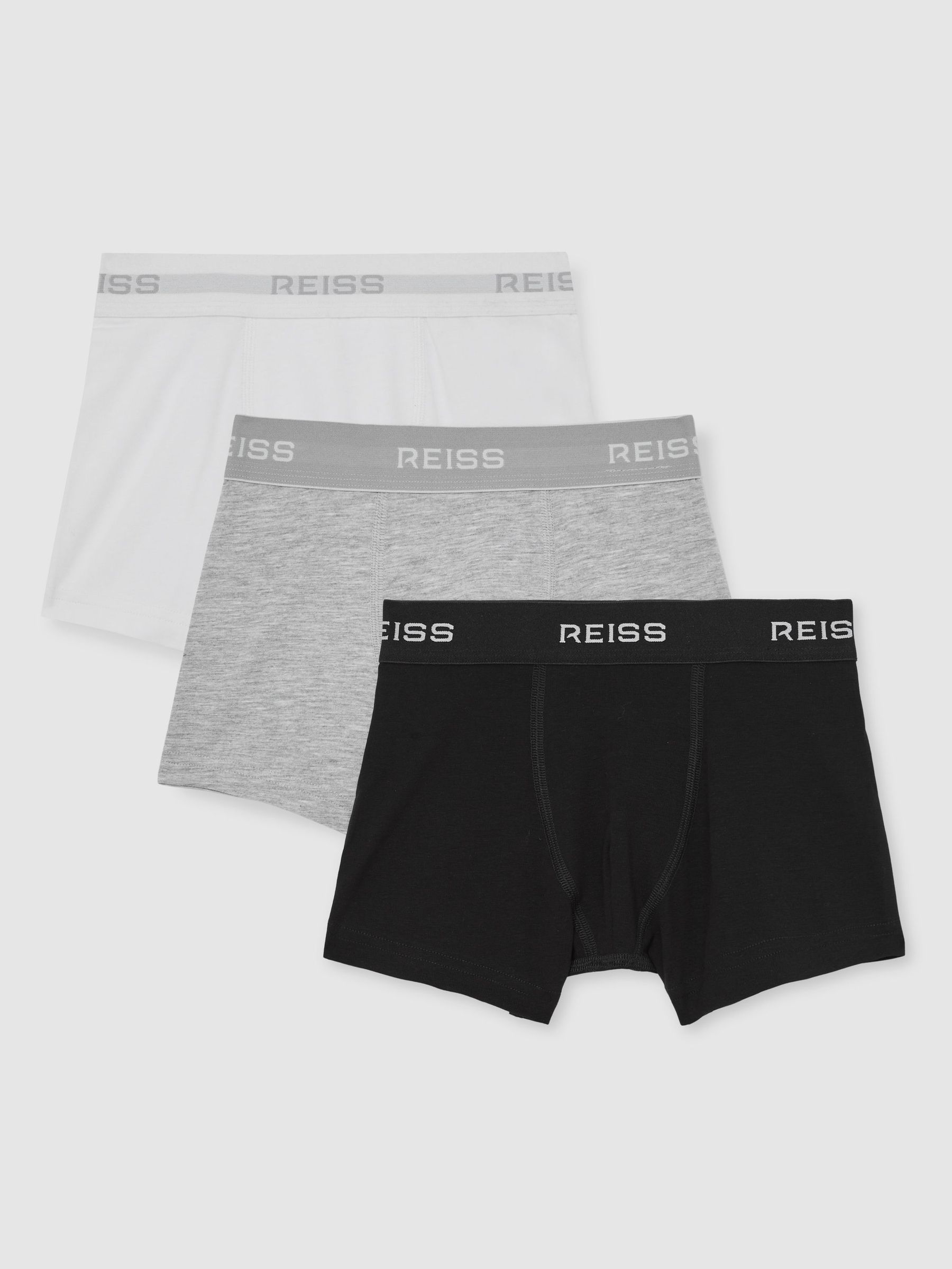 3-9 yrs Stretch-Cotton Logo-Waistband Boxer Shorts 3 Pack in White/Grey/Black (F61548) | CA$35