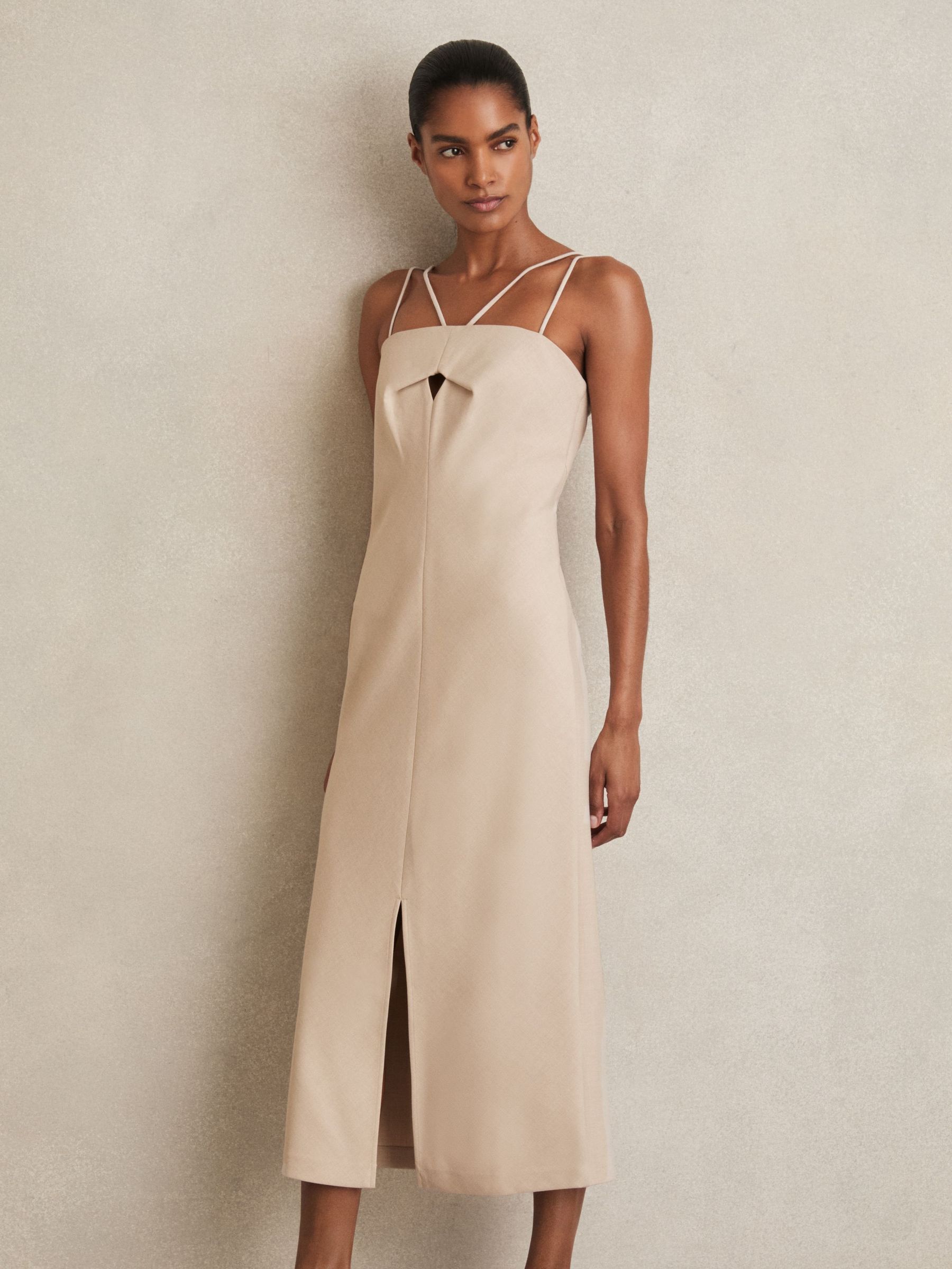 Double Strap Cut Out Midi Dress in Stone Neutral (F61550) | €295