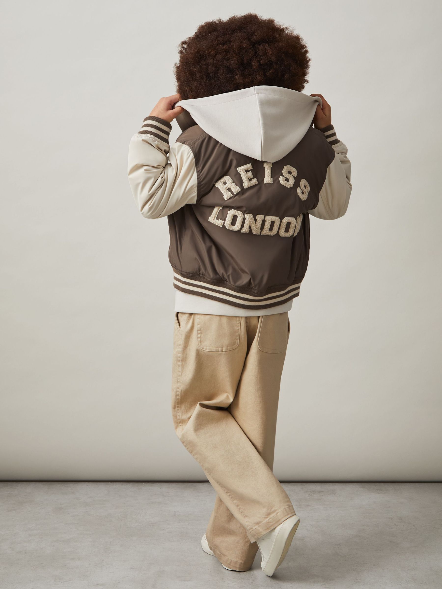 9-13 yrs Colour-Block Varsity Bomber Jacket in Mink Brown/Off White (F61557) | €95