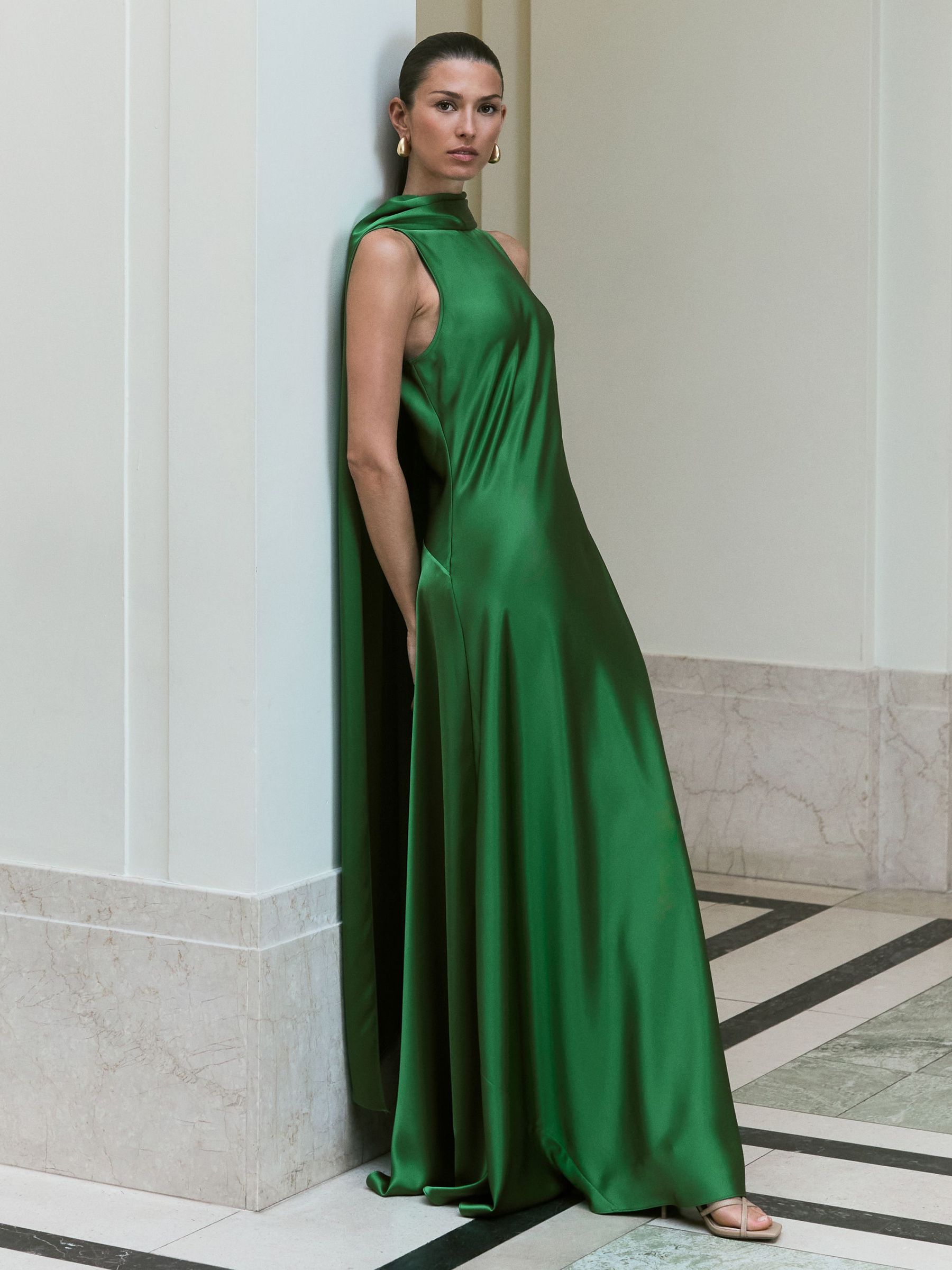 Satin Cape Maxi Dress in Green (F61558) | €495