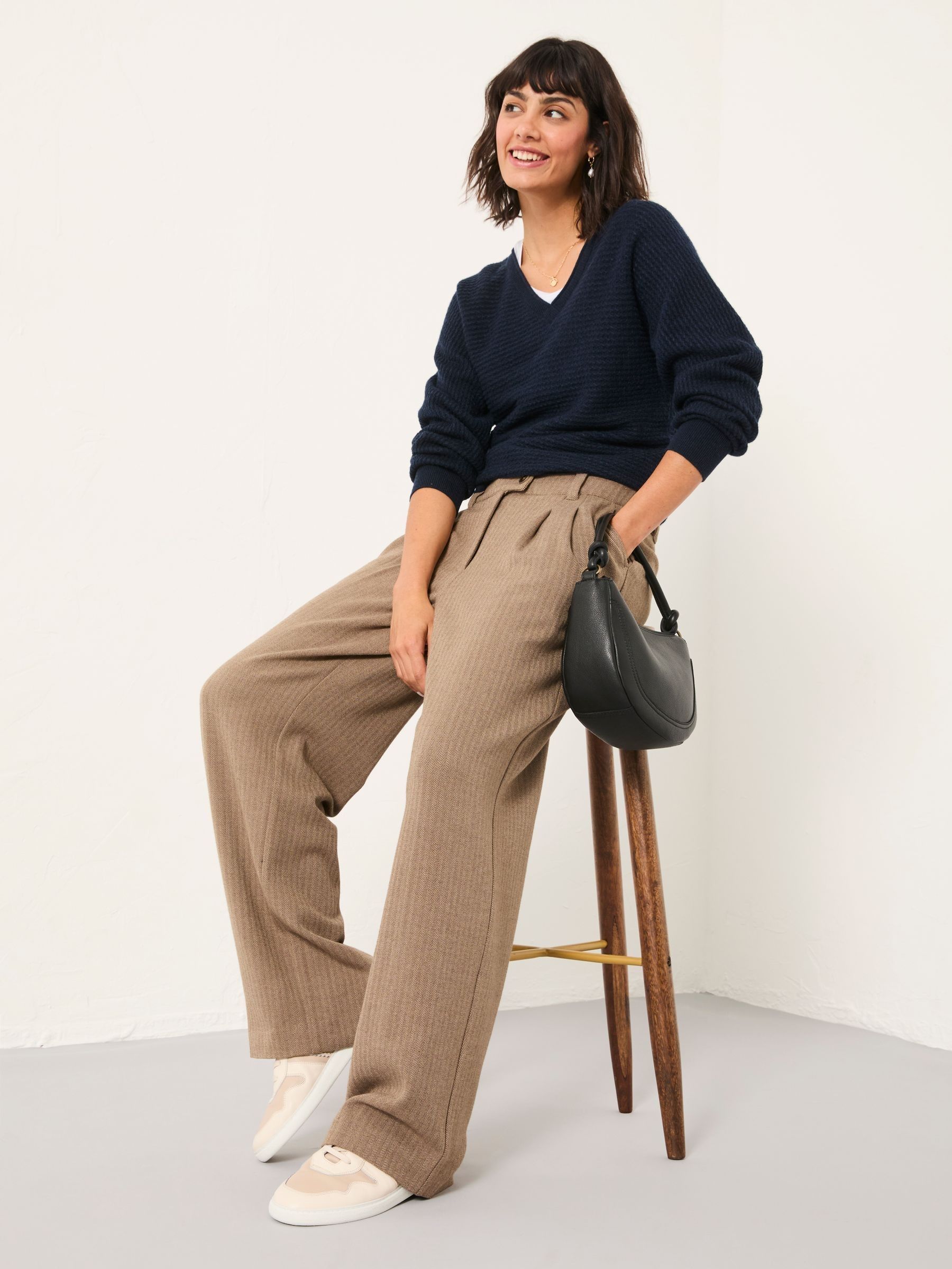 Juno Dark Natural Herringbone Trousers (F62985) | €85.50