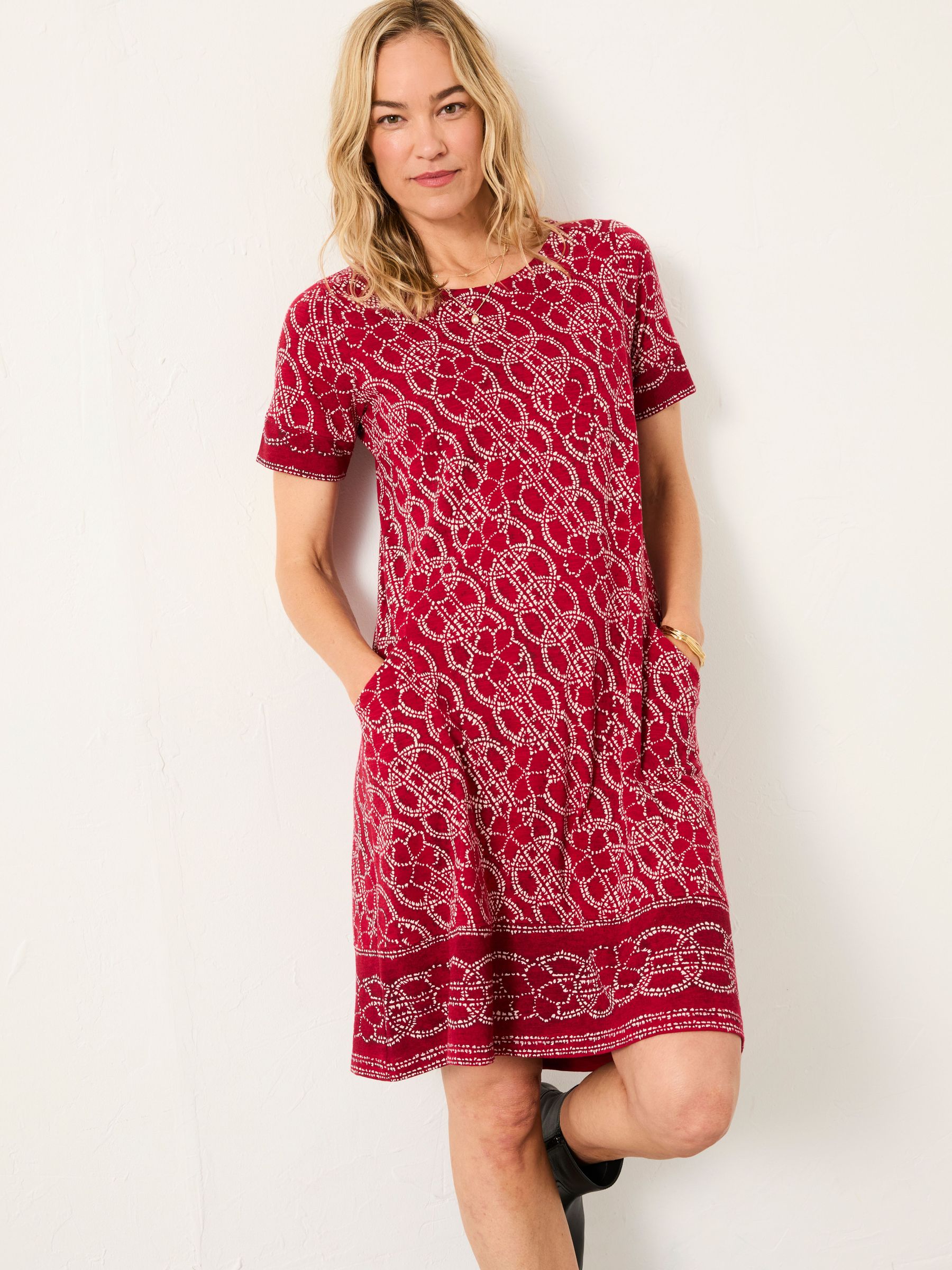 Simone Red Texture Floral Petite Jersey Dress (F64146) | $85