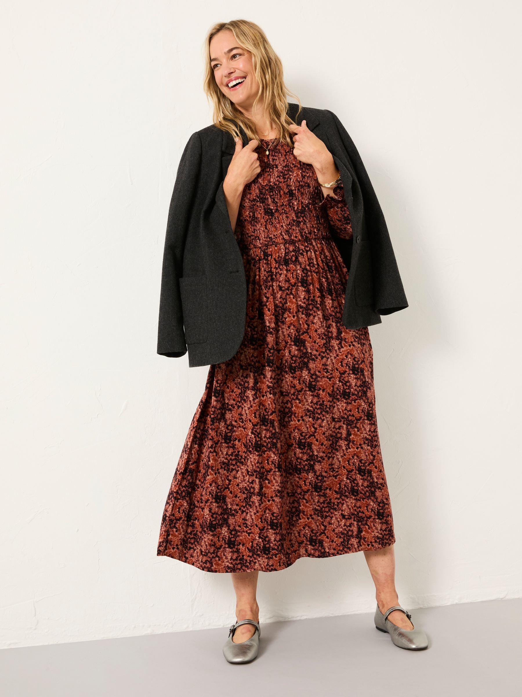 Mabel Dusky Purple Vintage Texture Petite Midi Dress (F64156) | €91