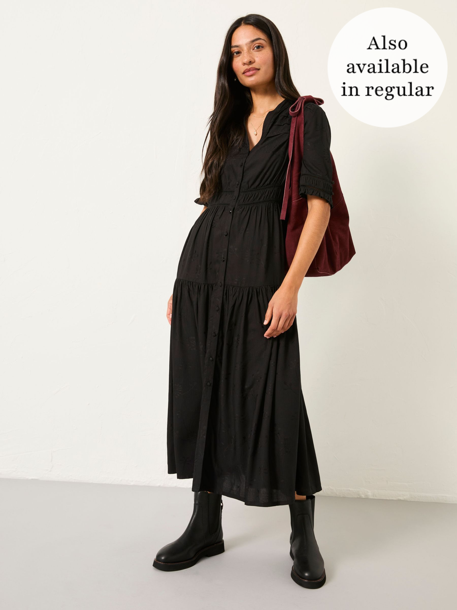 Elsie Black Petite Embroidered Midi Dress (F64159) | $129