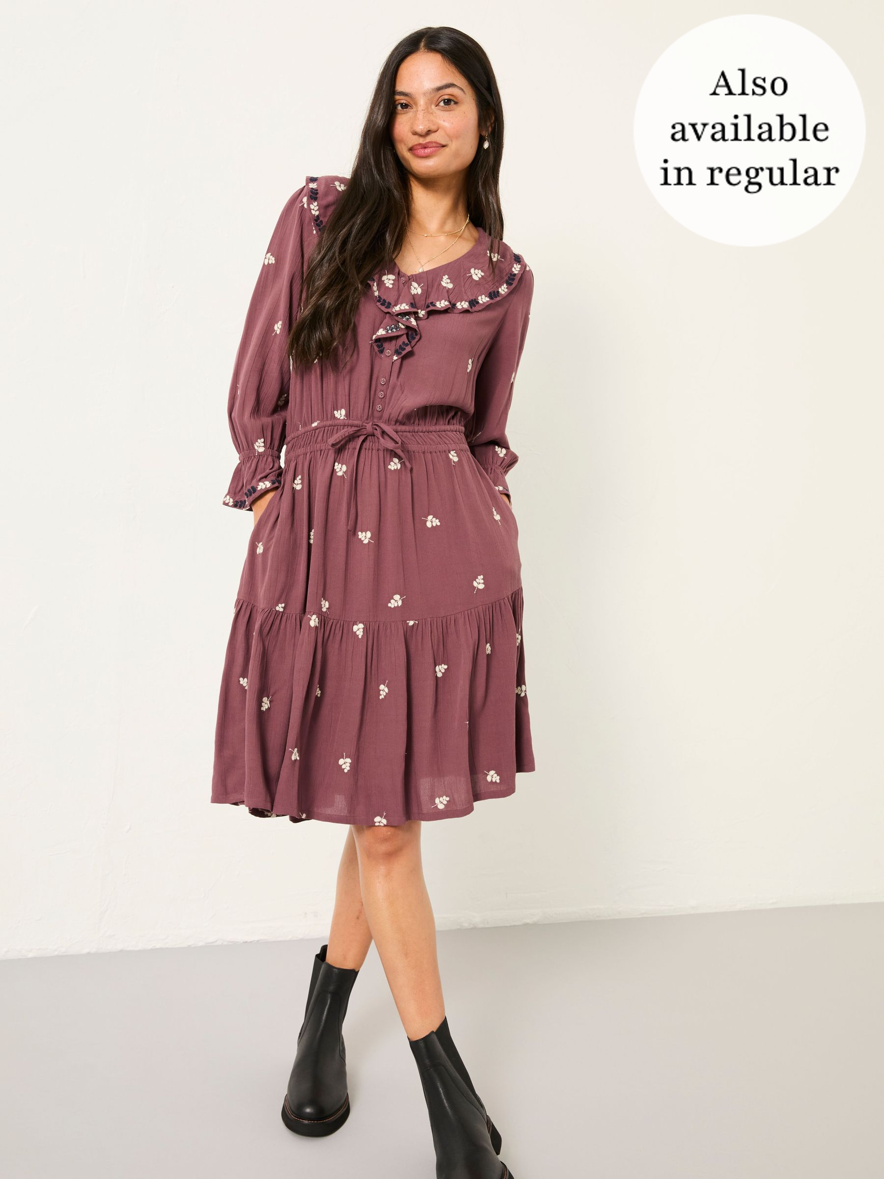 Orla Dusky Purple Petite Embroidered Dress (F64167) | $129