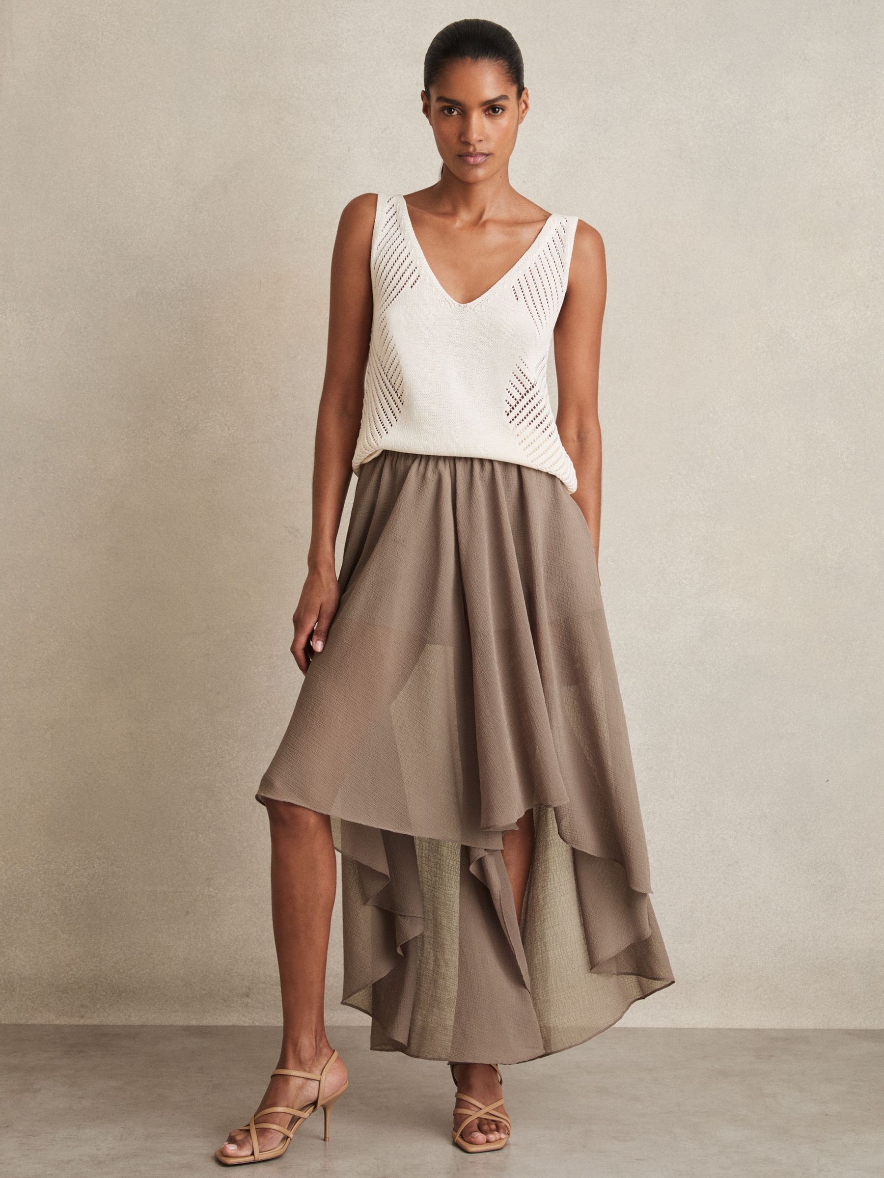 Petite Sheer-Overlay High-Low Shorts in Mink Neutral (F64576) | US$245