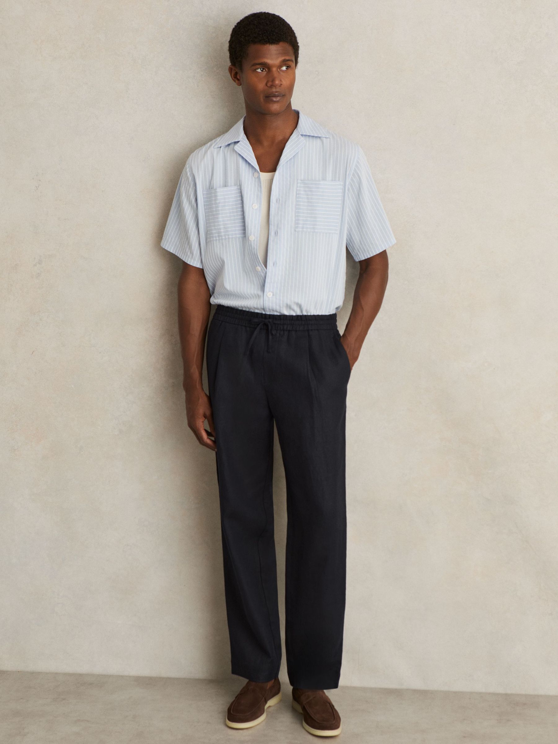 Linen Drawstring Relaxed-Fit Trousers in Navy (F64577) | €195