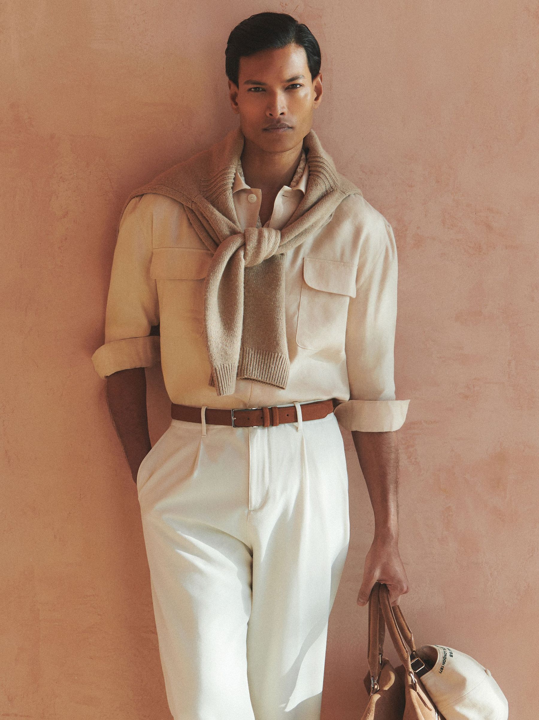 Linen Twin Pocket Overshirt in Stone (F64578) | €195