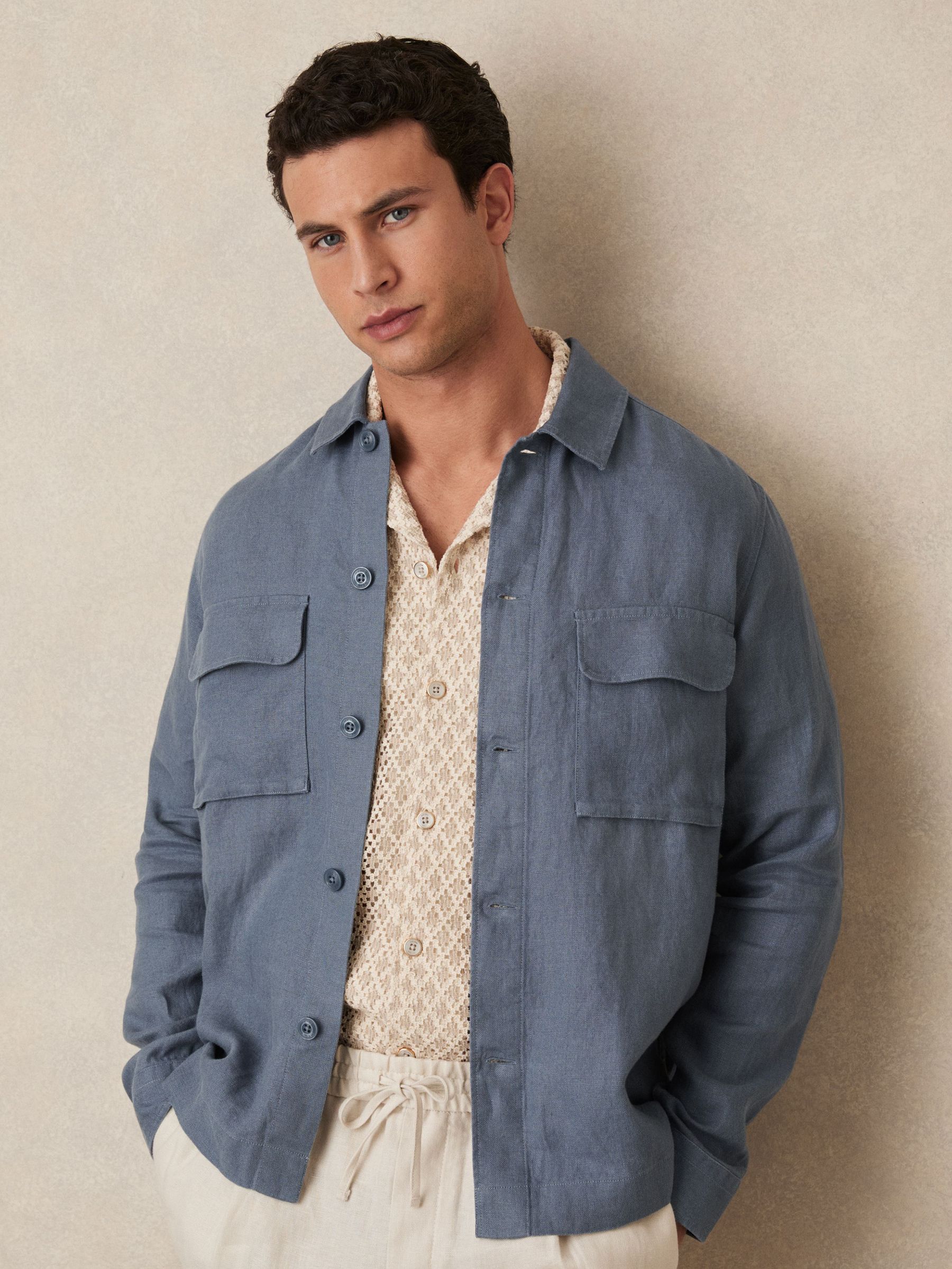 Linen Twin-Pocket Overshirt in Airforce Blue (F64580) | €195