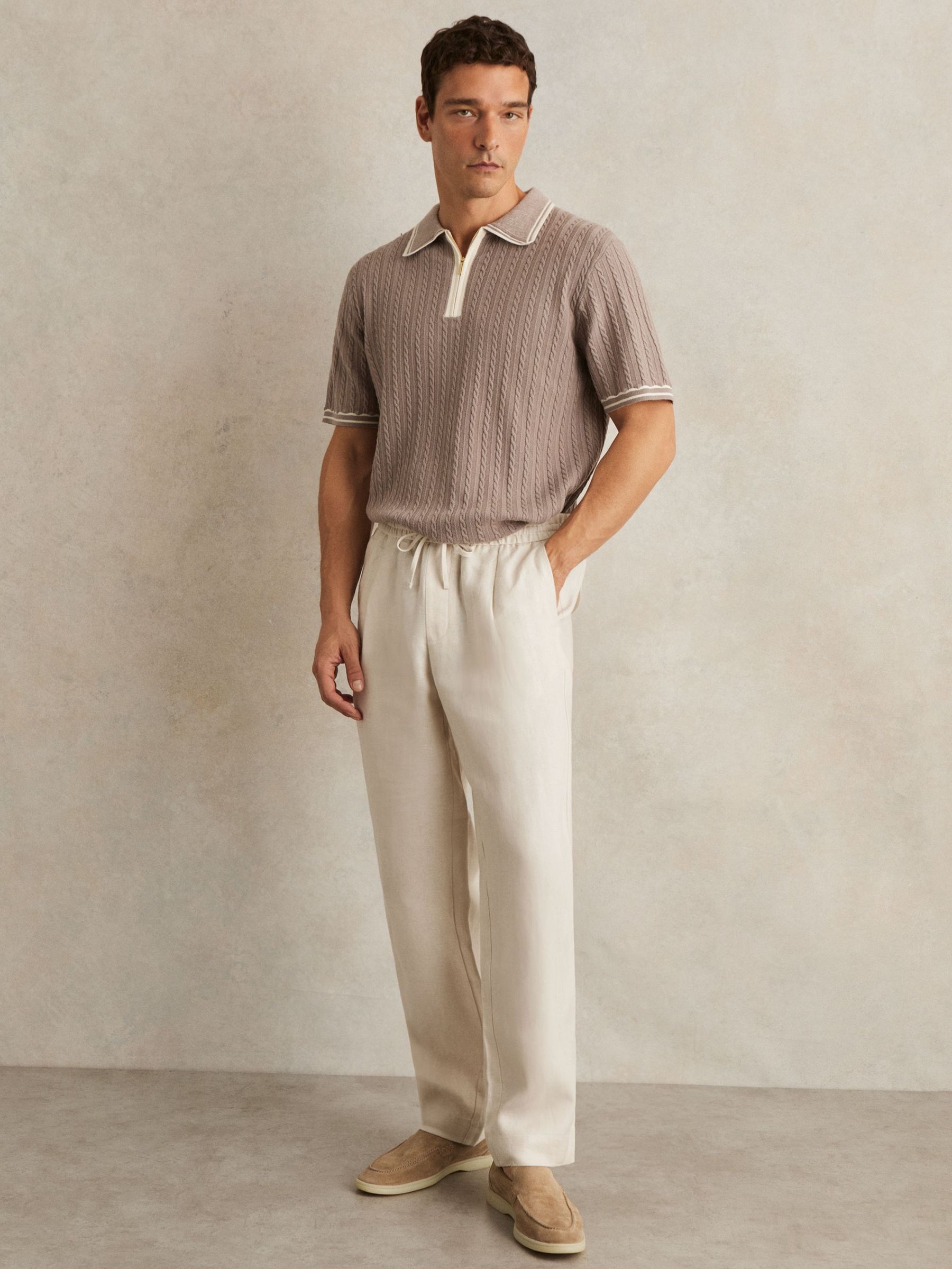 Linen Drawstring Relaxed-Fit Trousers in Stone (F64587) | €195
