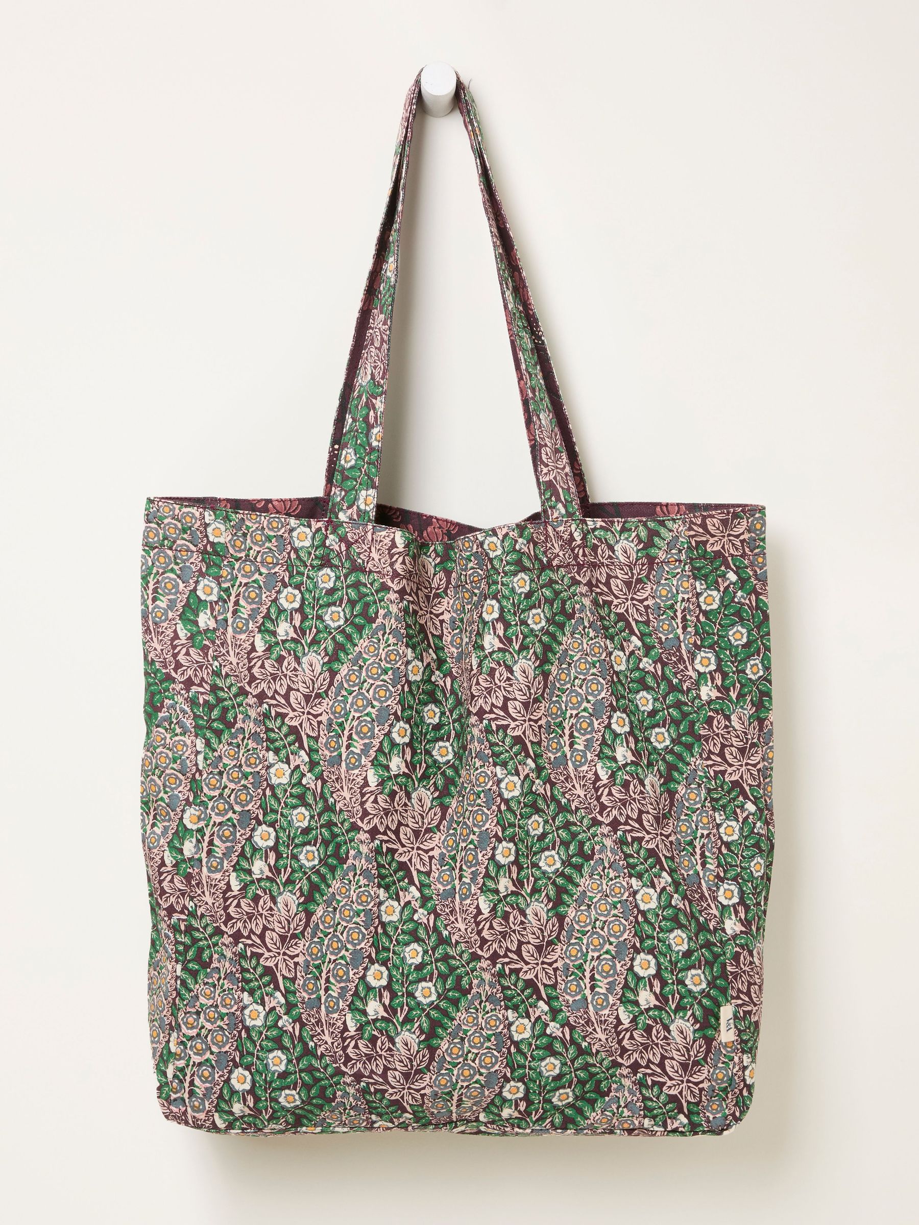 Burgundy Red Japanese Rose & Meadow Floral Reversible Tote Bag (F65867) | $30