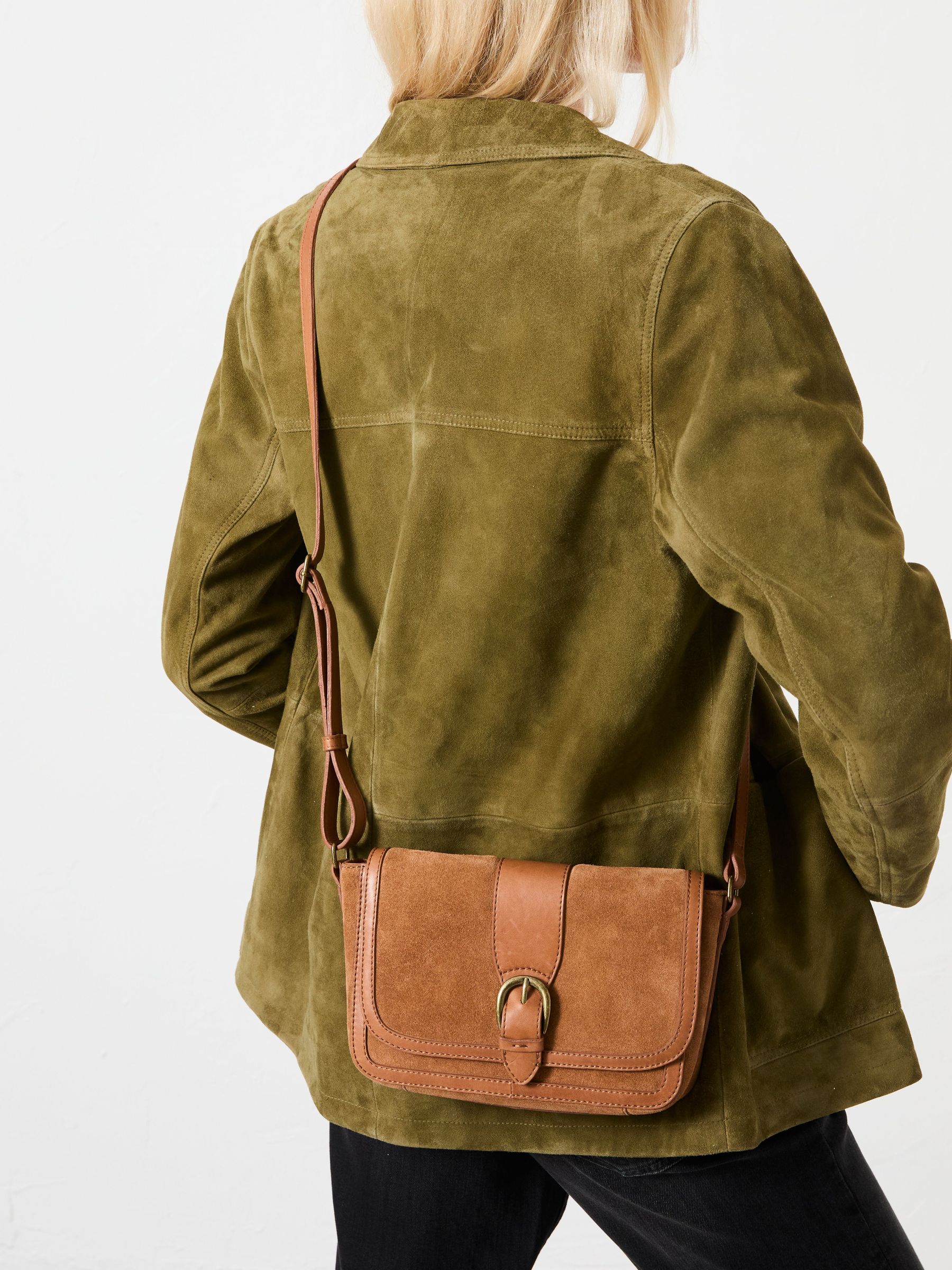 Mabel Tan Brown Buckle Crossbody Bag (F65882) | $113