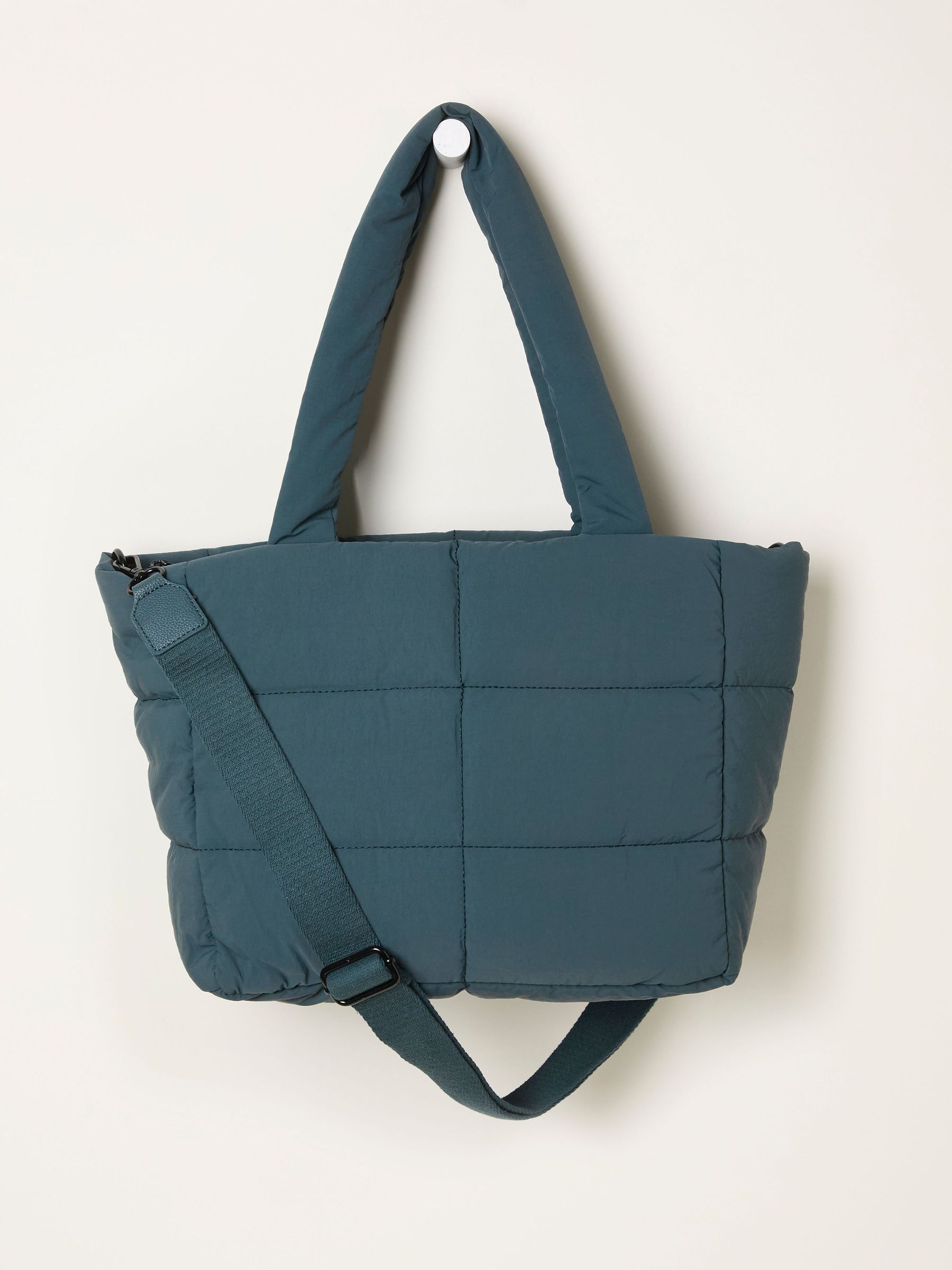 Teal Blue Quilted Nylon Tote Bag (F65889) | €56