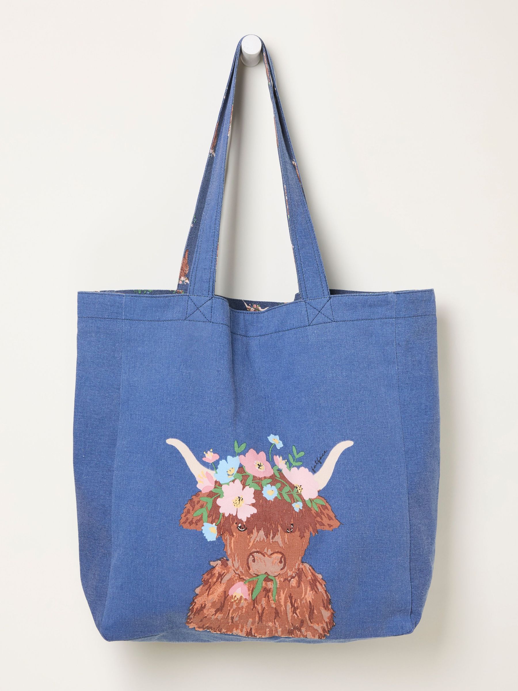 Blue Hettie Highland Cow Reversible 100% Cotton Tote Bag (F65898) | $25