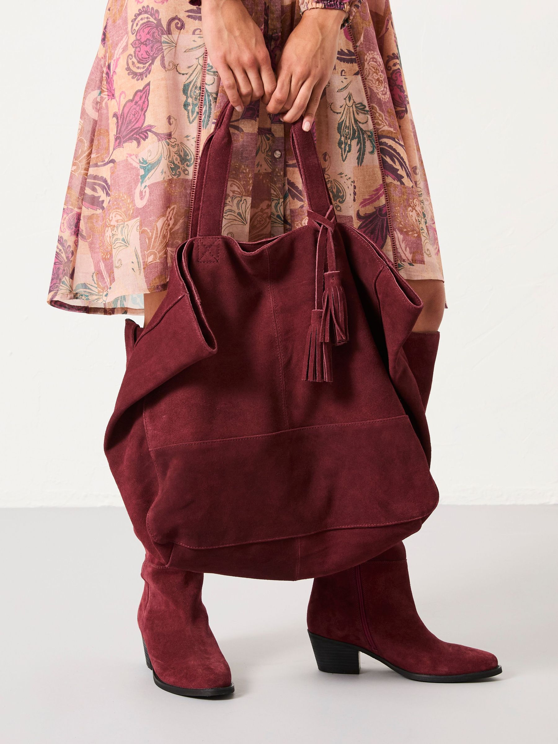 Margot Burgundy Red Suede Tote Bag (F65903) | $154