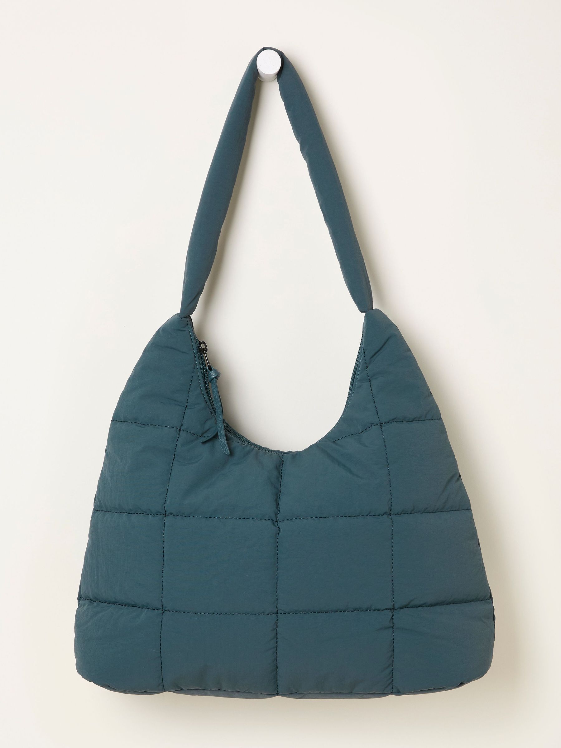 Teal Blue Quilted Nylon Shoulder Bag (F65907) | €56