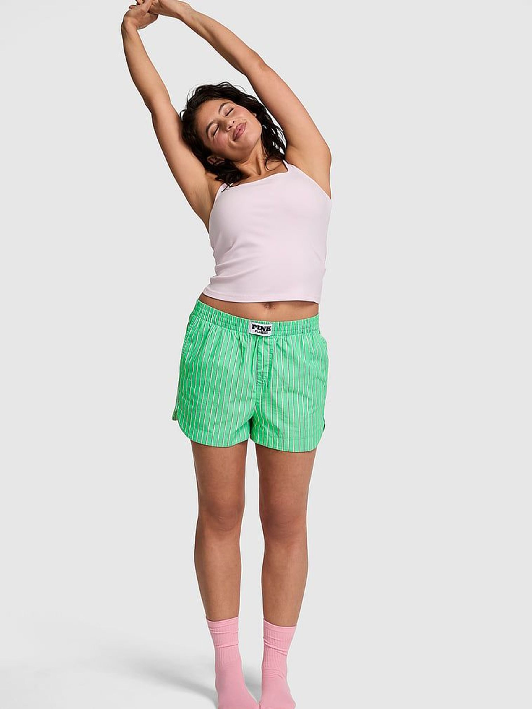 Wild Green Stripe Boyfriend Boxer Pyjama Shorts (F65930) | €40