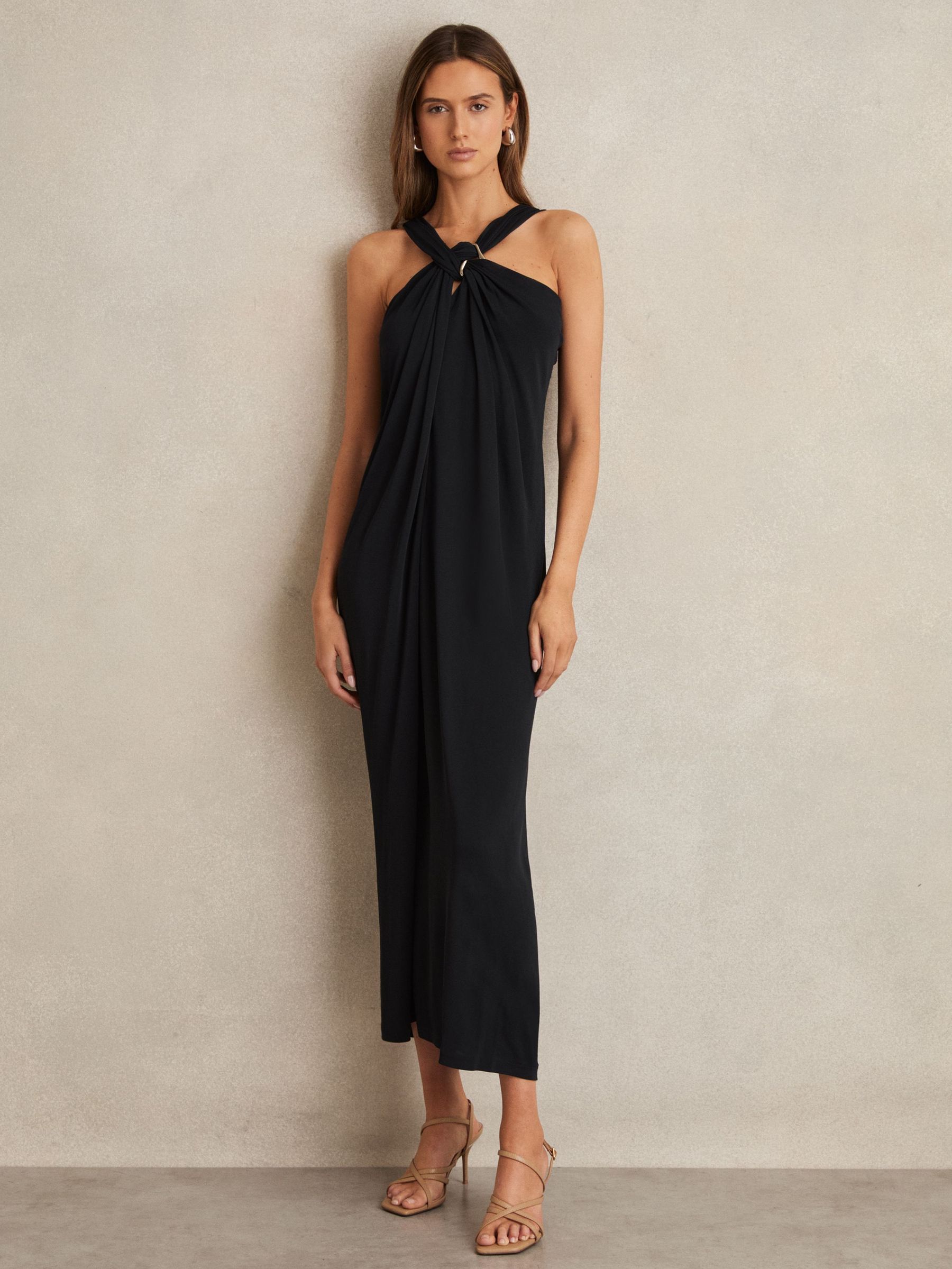 Gathered Neck Jersey Midi Dress in Navy (F67613) | €285