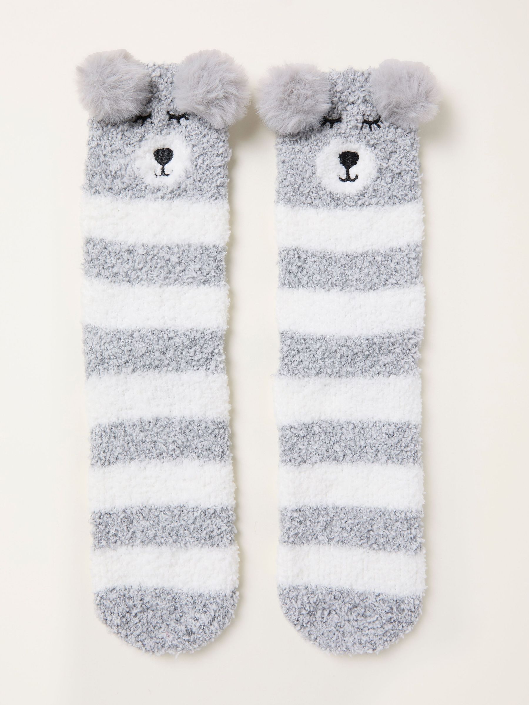 Grey Fluffy Bear Socks (F69490) | $21