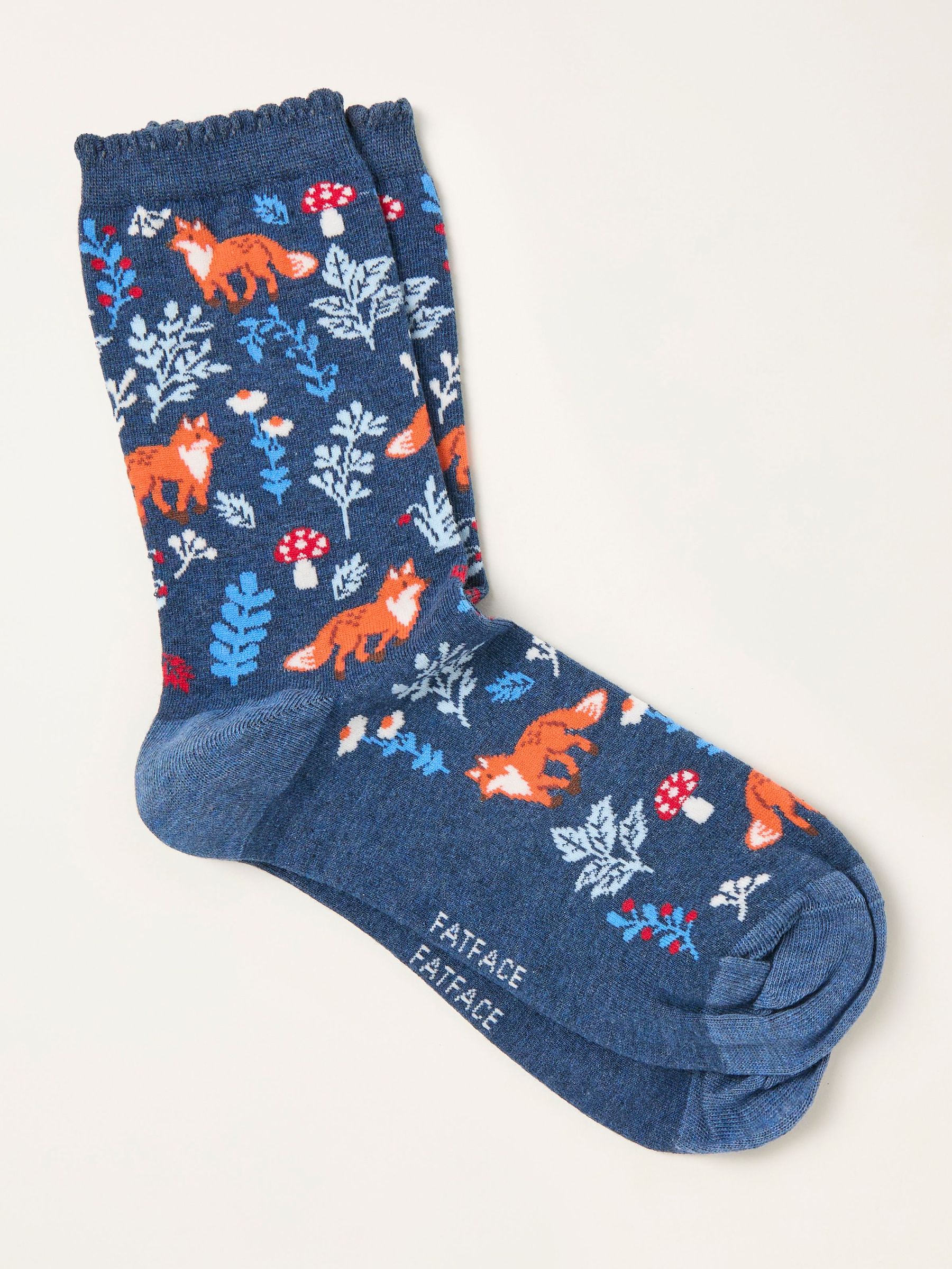 Navy Fox Floral Socks (F69521) | $12