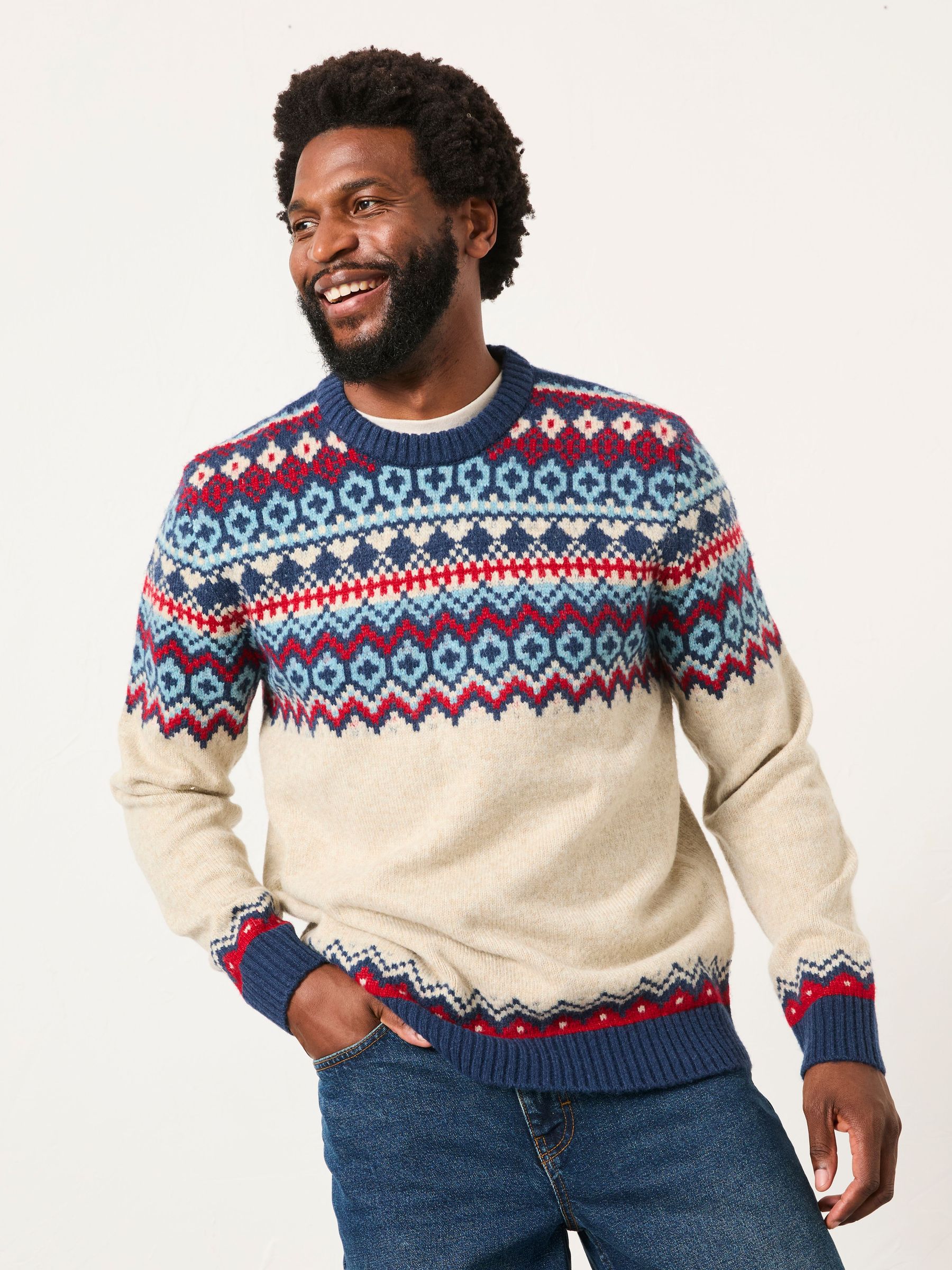 Hudson Natural Knitted Fairisle Crew Jumper (F69631) | $95