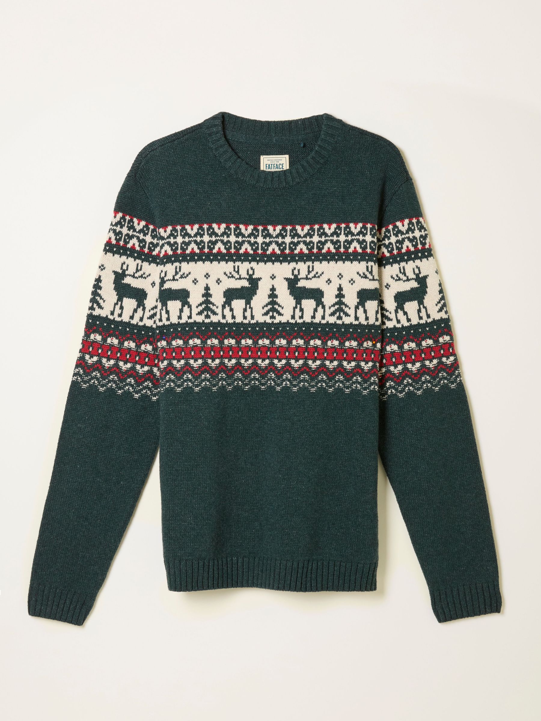 Dark Green Reindeer Fairisle Knitted Crew Jumper (F69635) | $95