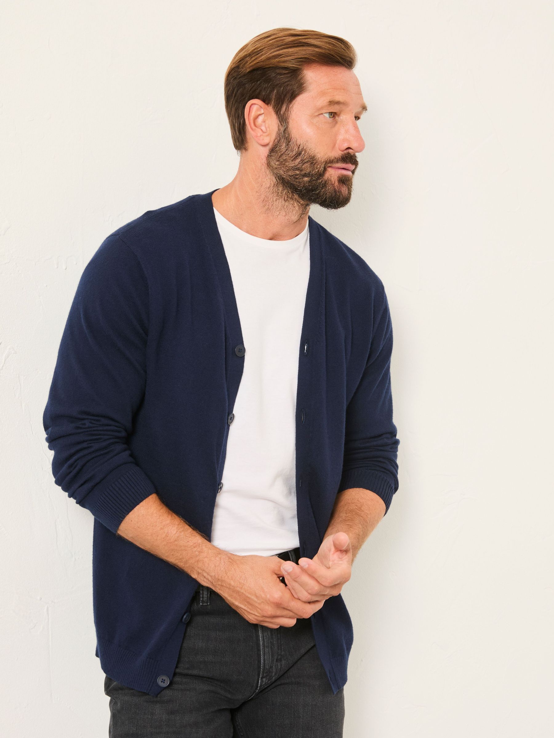 Rye Navy Knitted Button Cardigan (F69638) | $95