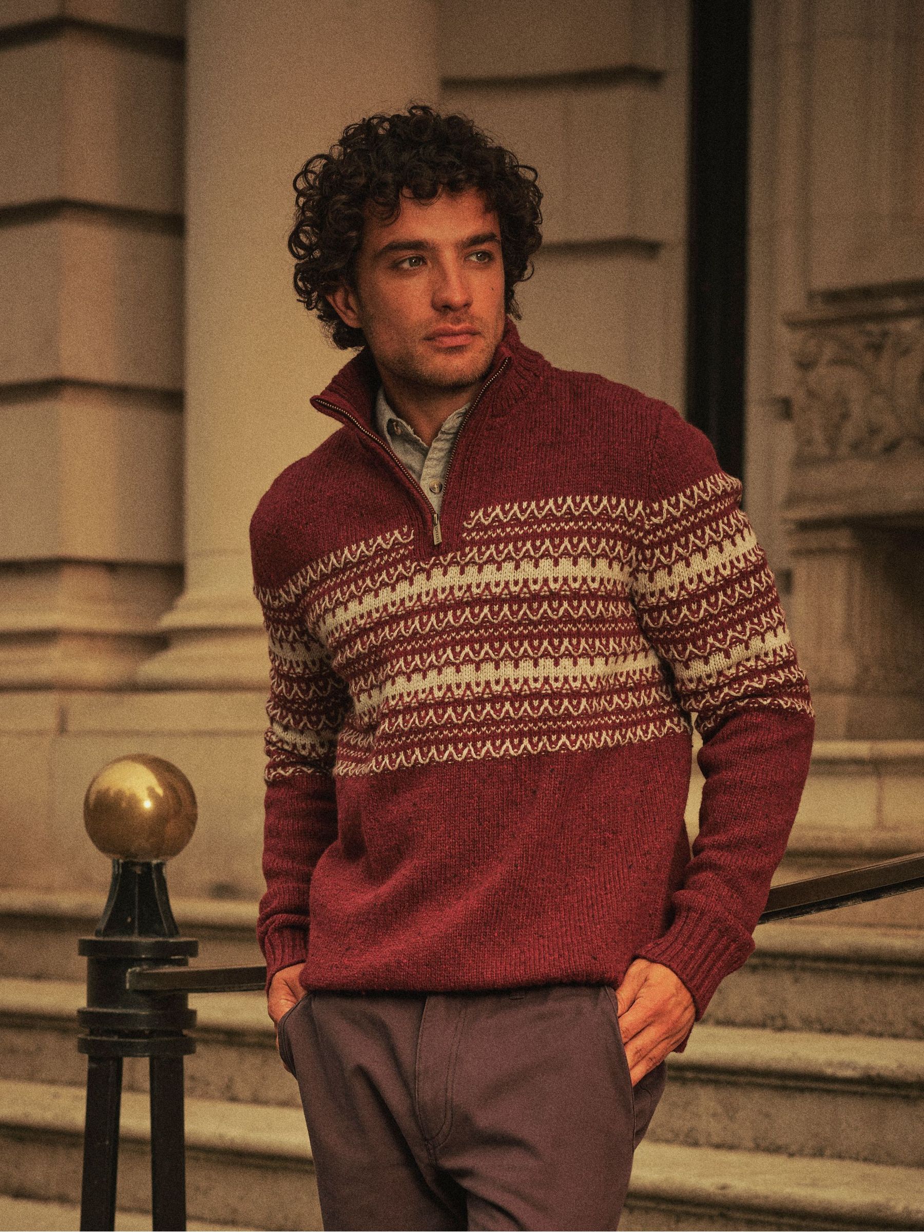 Claret Fairisle Knitted Half Neck Jumper (F69651) | $124