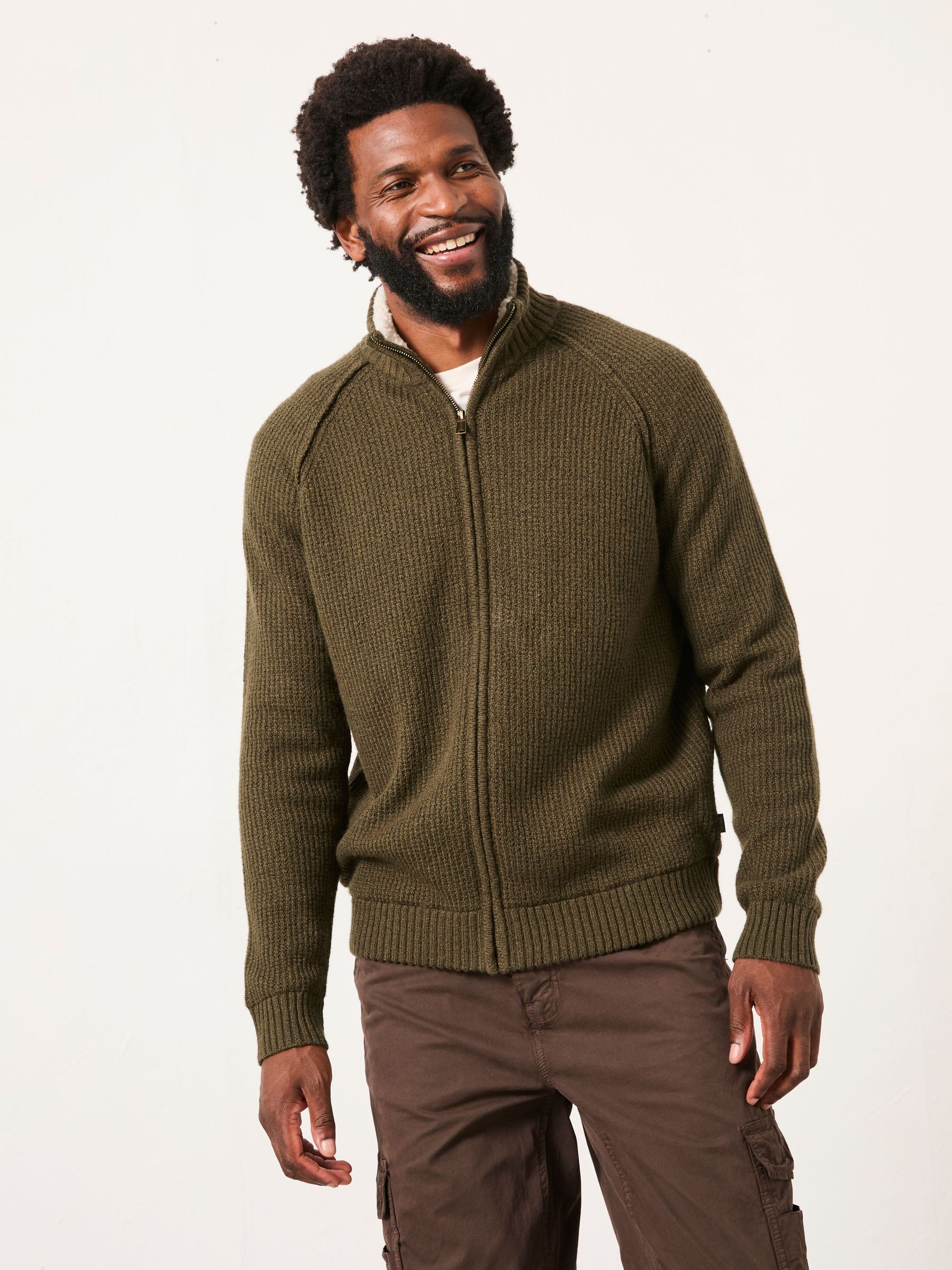 Harwick Khaki Green Lined Knitted Zip Through (F69662) | $136