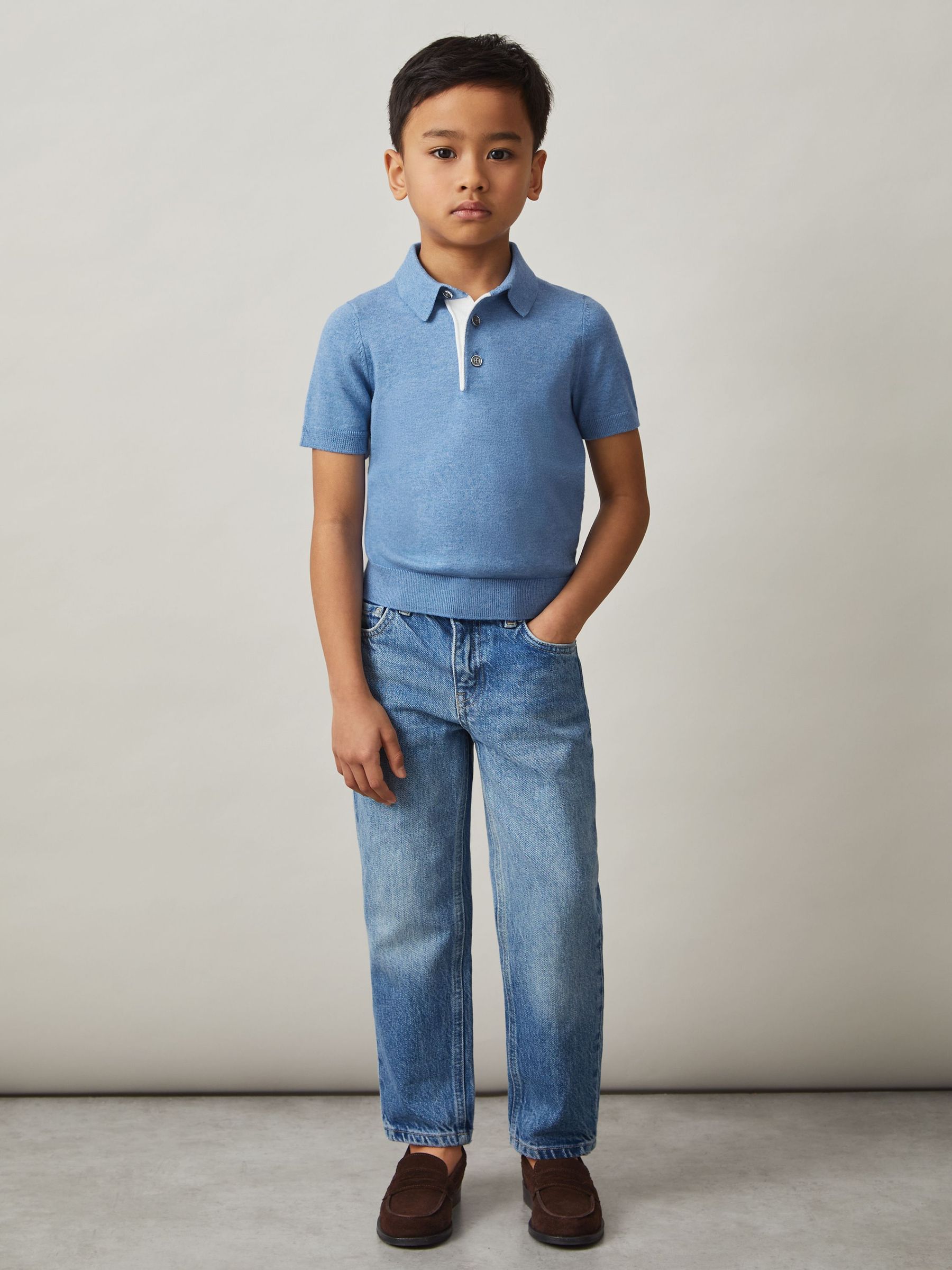 Contrast Placket Polo Shirt With Cotton in Blue (F69982) | $45