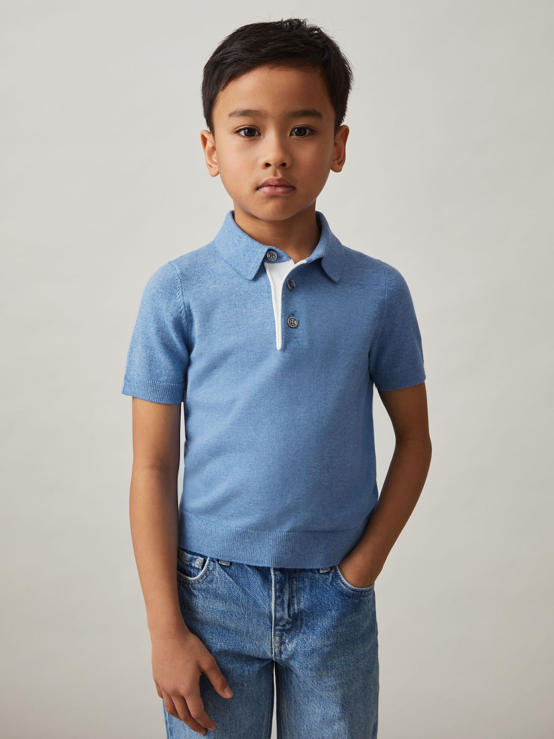 Contrast Placket Polo Shirt With Cotton in Blue (F69993) | $55