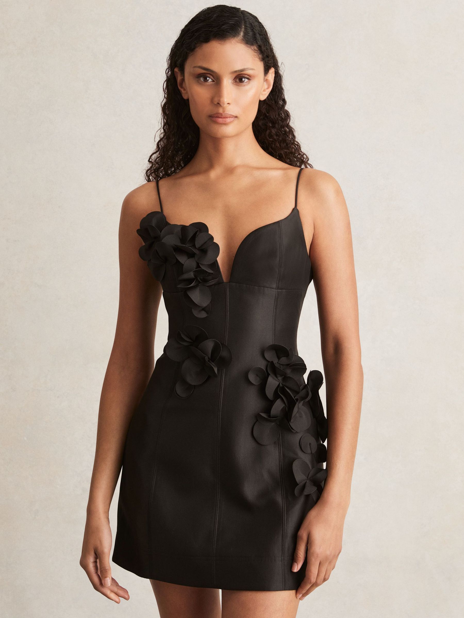 Acler Petal Detail Fitted Mini Black Dress in Black (F69994) | US$875