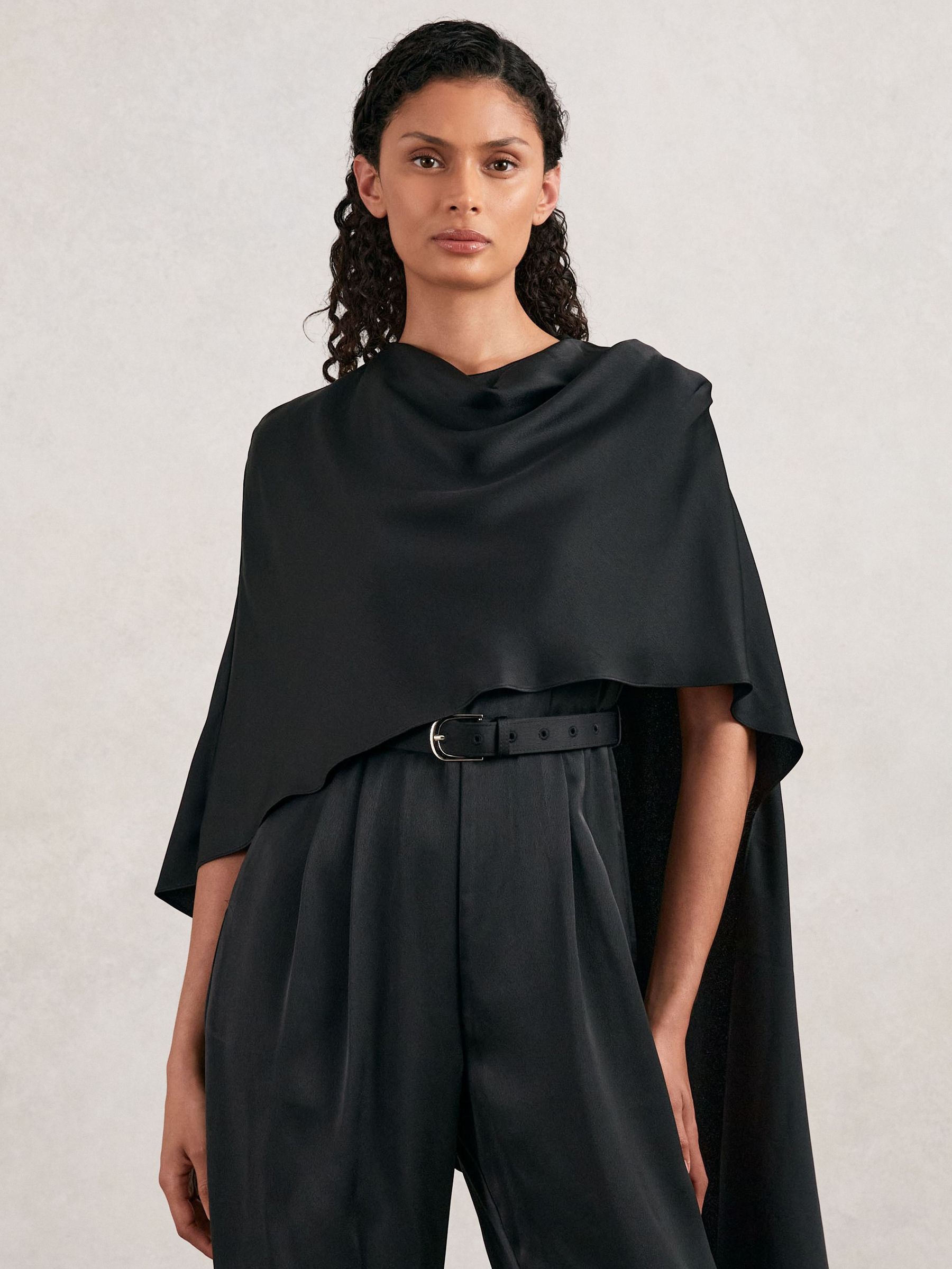 Halston Crepe Wide Leg Cape Jumpsuit in Black (F69999) | AED3,960