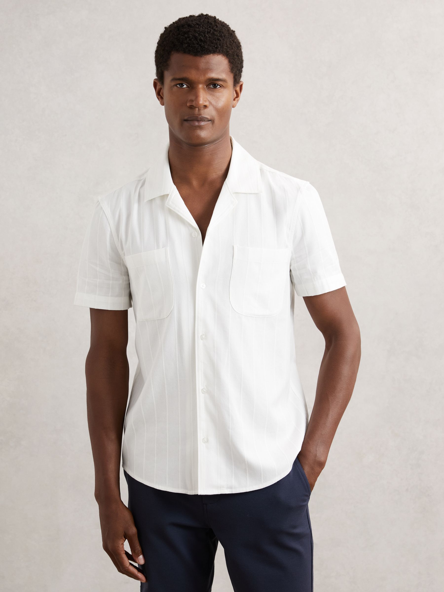 Paige Tonal-Stripe Cuban-Collar Shirt in Ivory (F70010) | €191