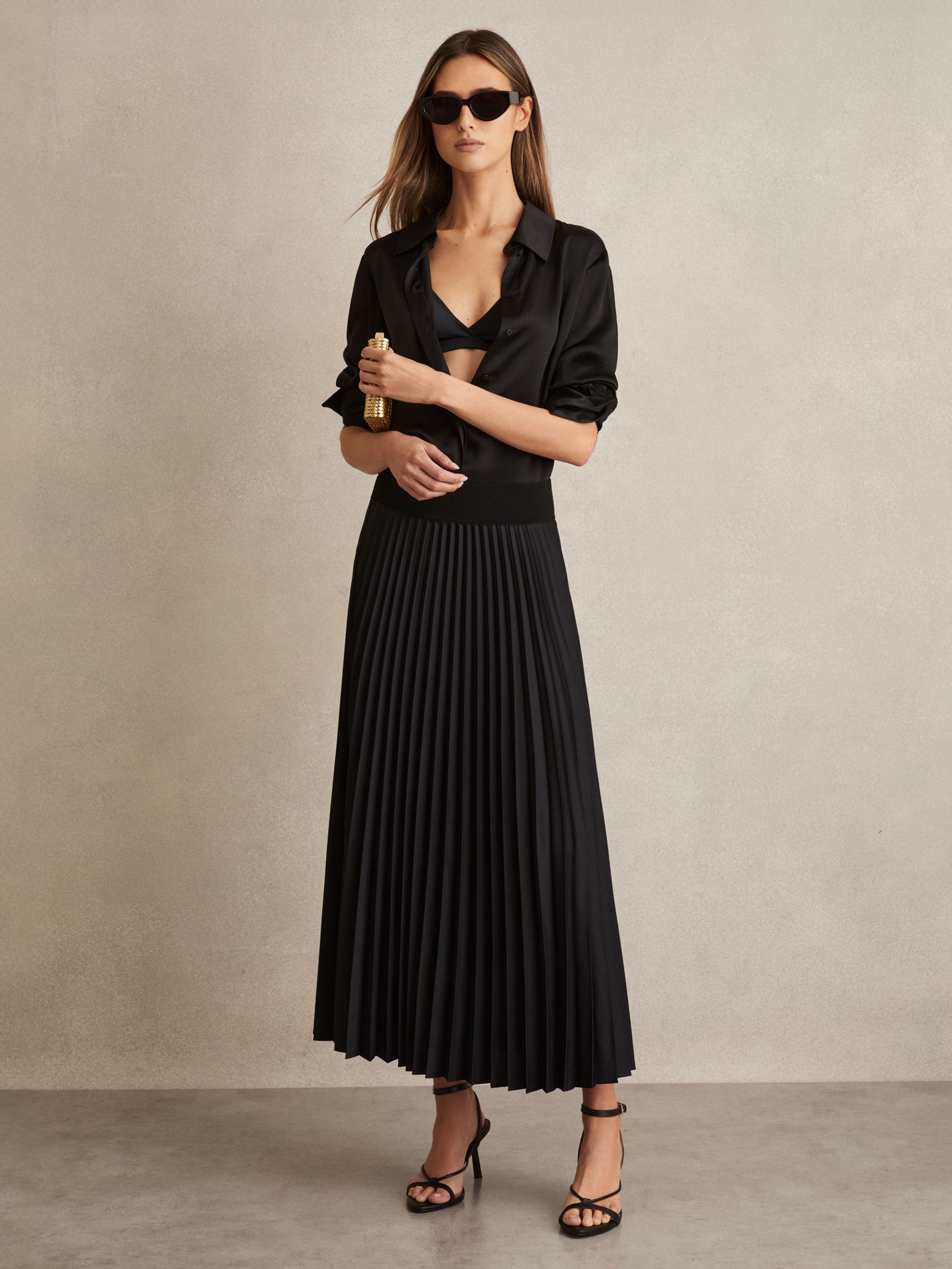 Pleated Midi Skirt in Black (F70332) | €225
