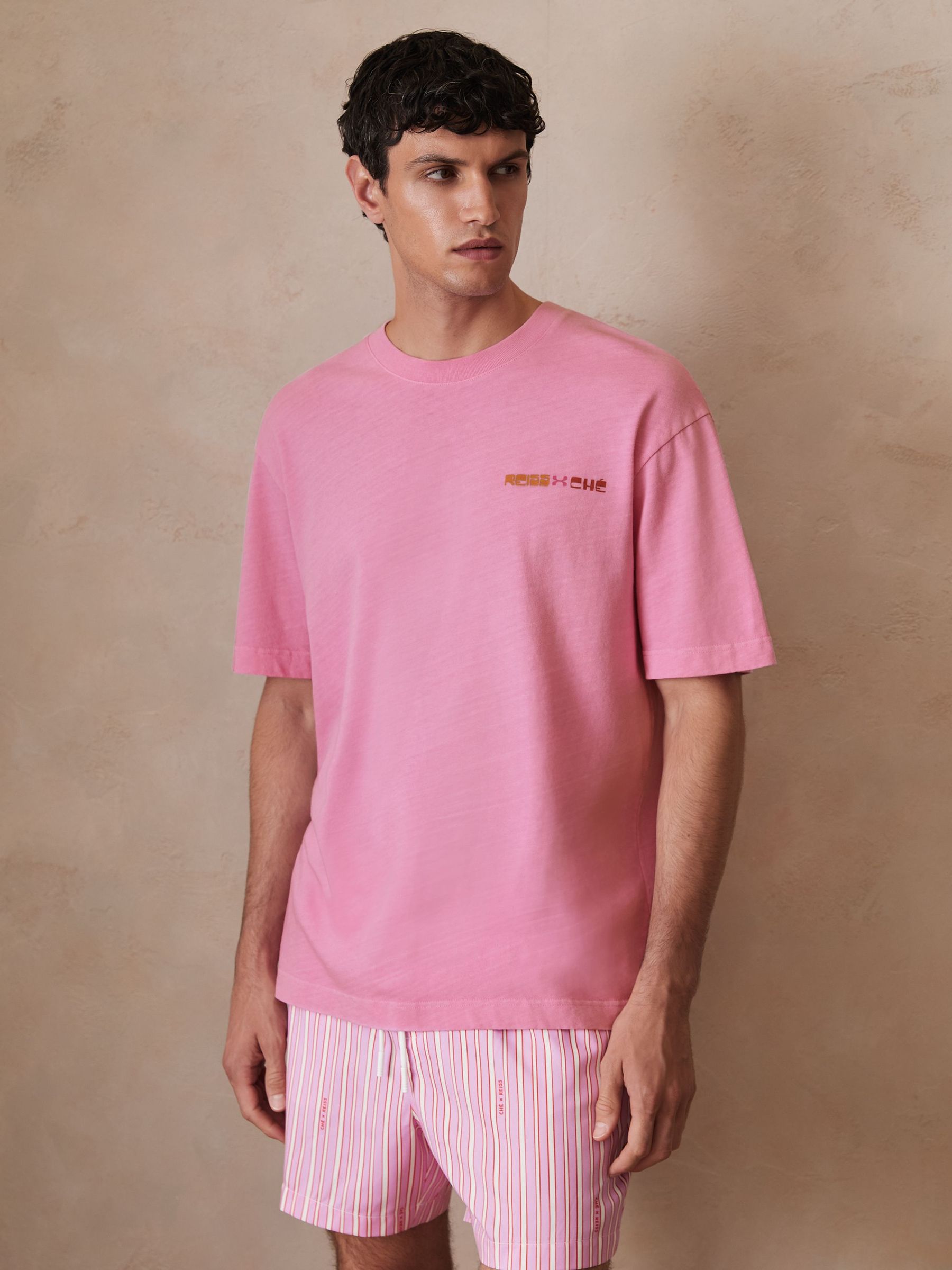 Reiss | Ché Cotton-Linen Sunset T-Shirt in Pink (F70356) | US$160