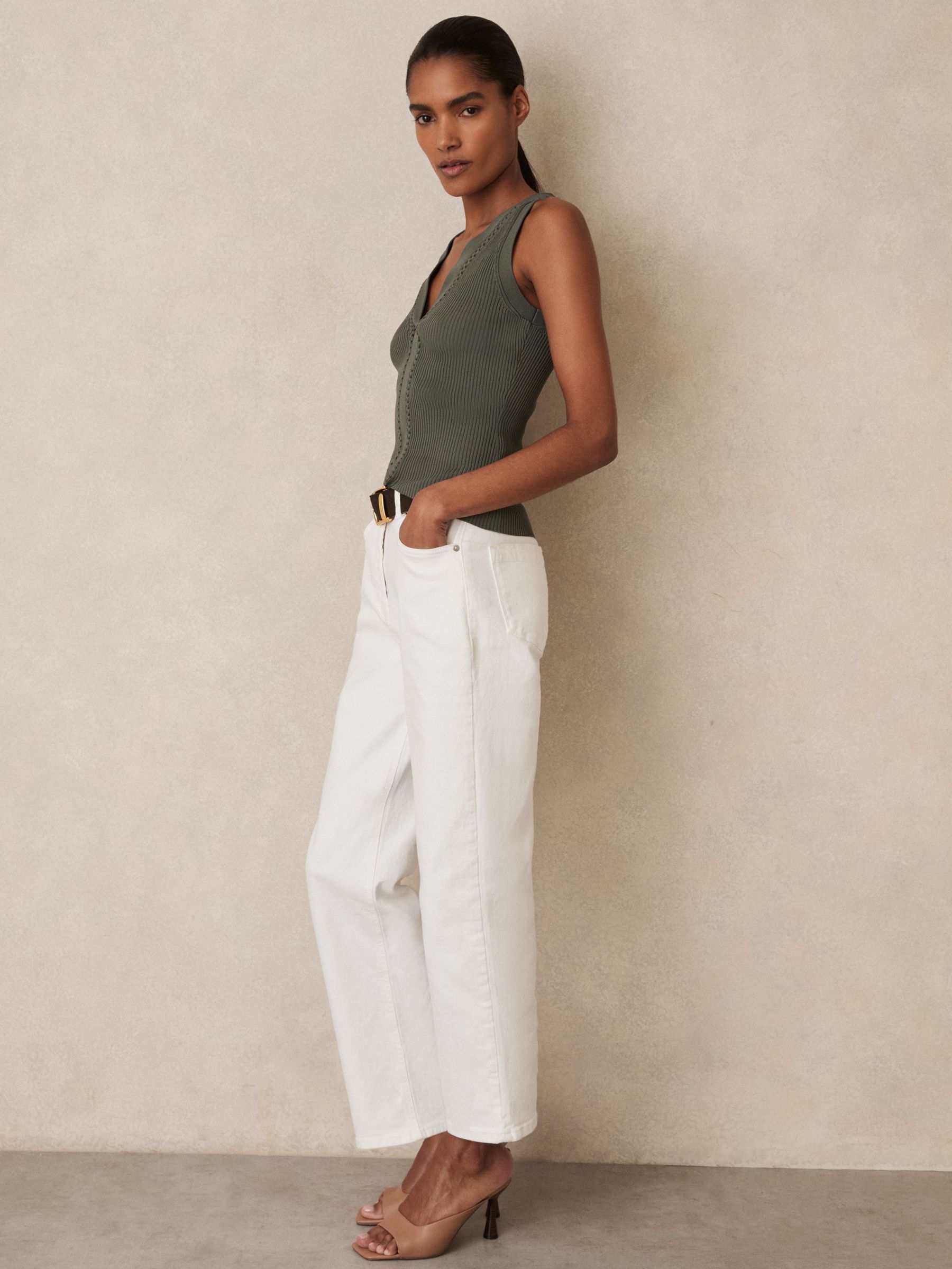 Craft Stitch Rib Knit Vest in Khaki Green (F70357) | €140
