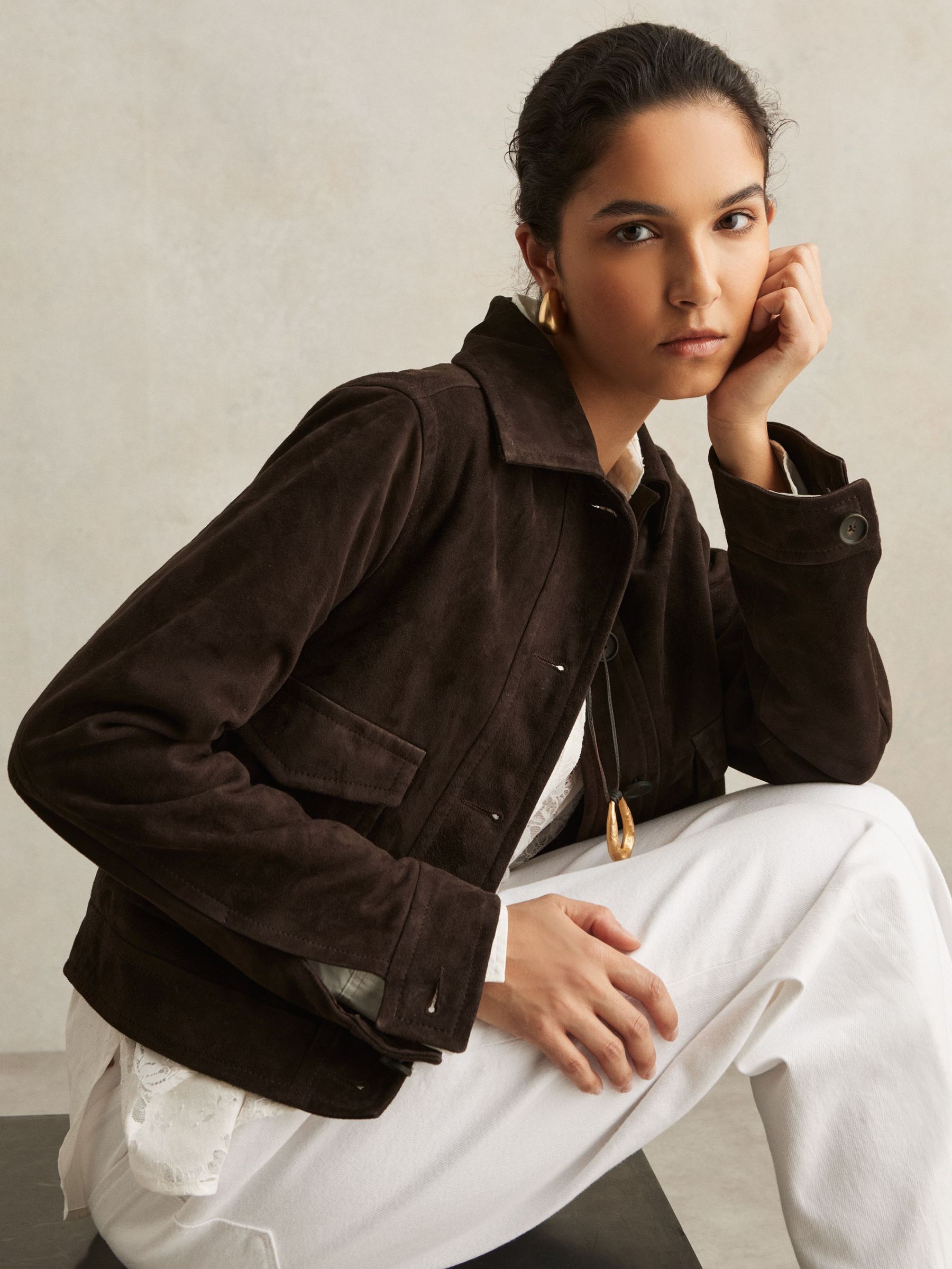 Trucker Jacket in Chocolate Brown (F70361) | US$695