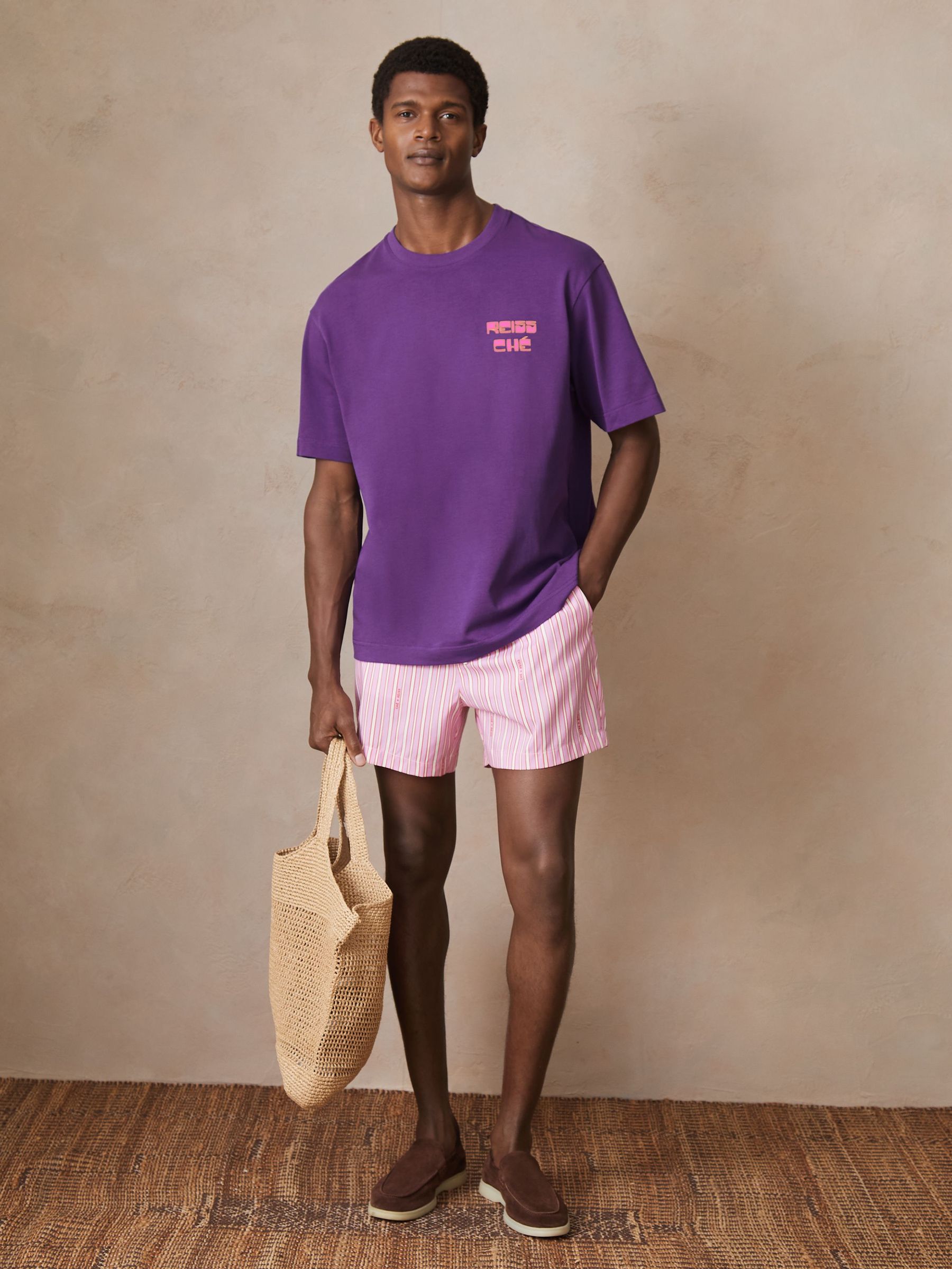 Reiss | Ché Cotton Palm-Print T-Shirt in Purple (F70364) | €95