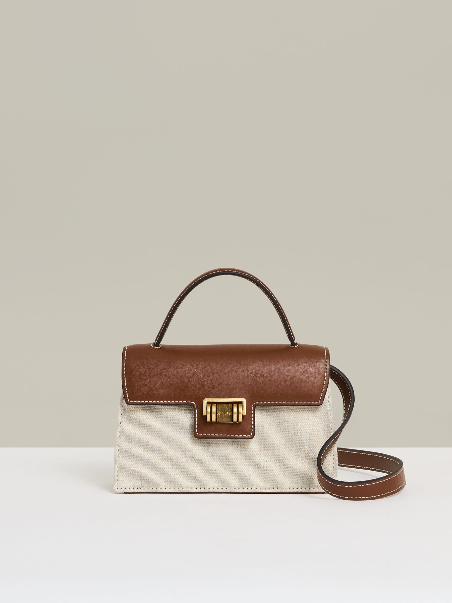 Girls Linen Canvas Top Handle Bag in Neutral (F71618) | US$90