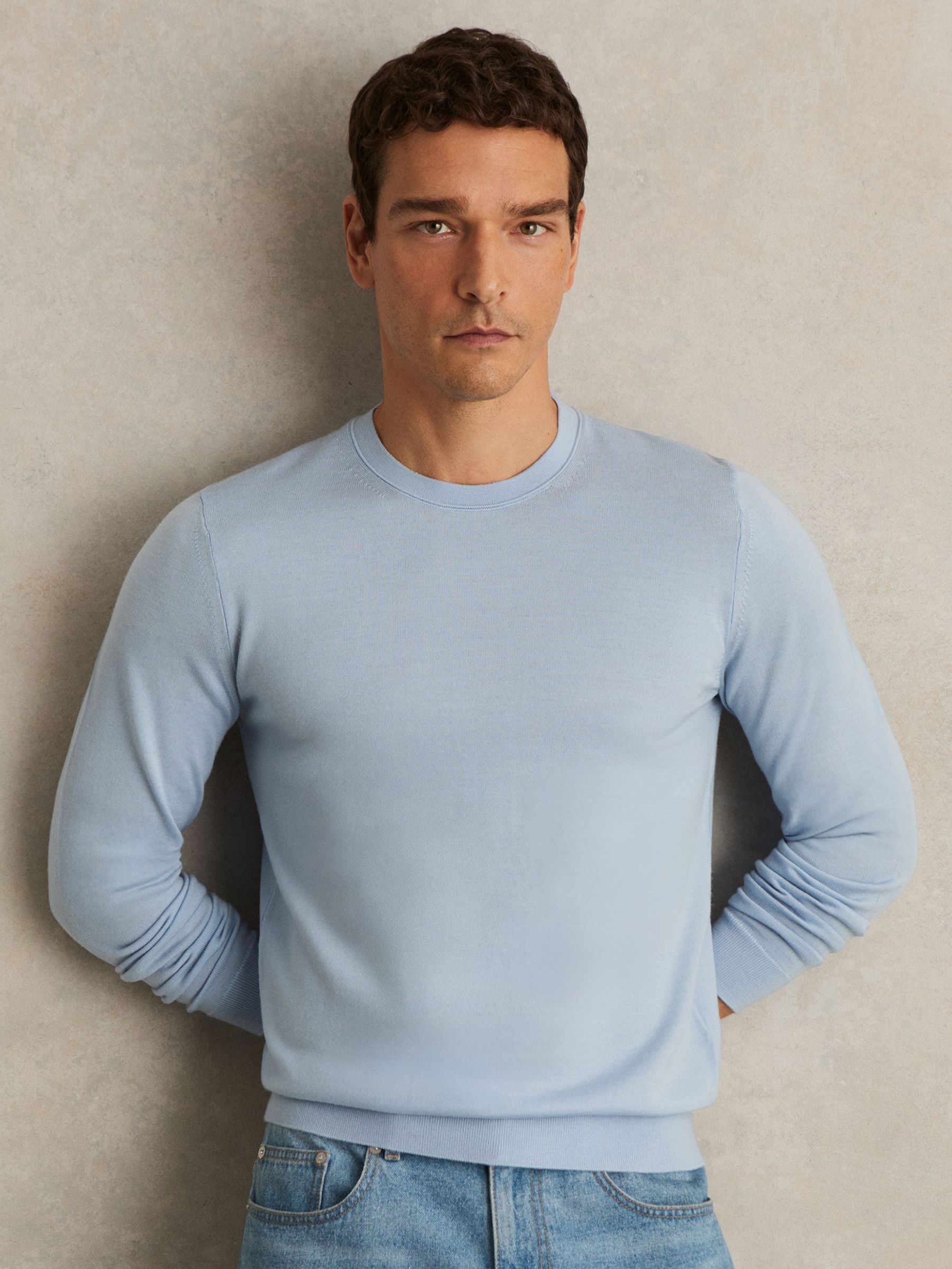 Merino Wool Crew Neck Jumper in Soft Blue (F72415) | €125
