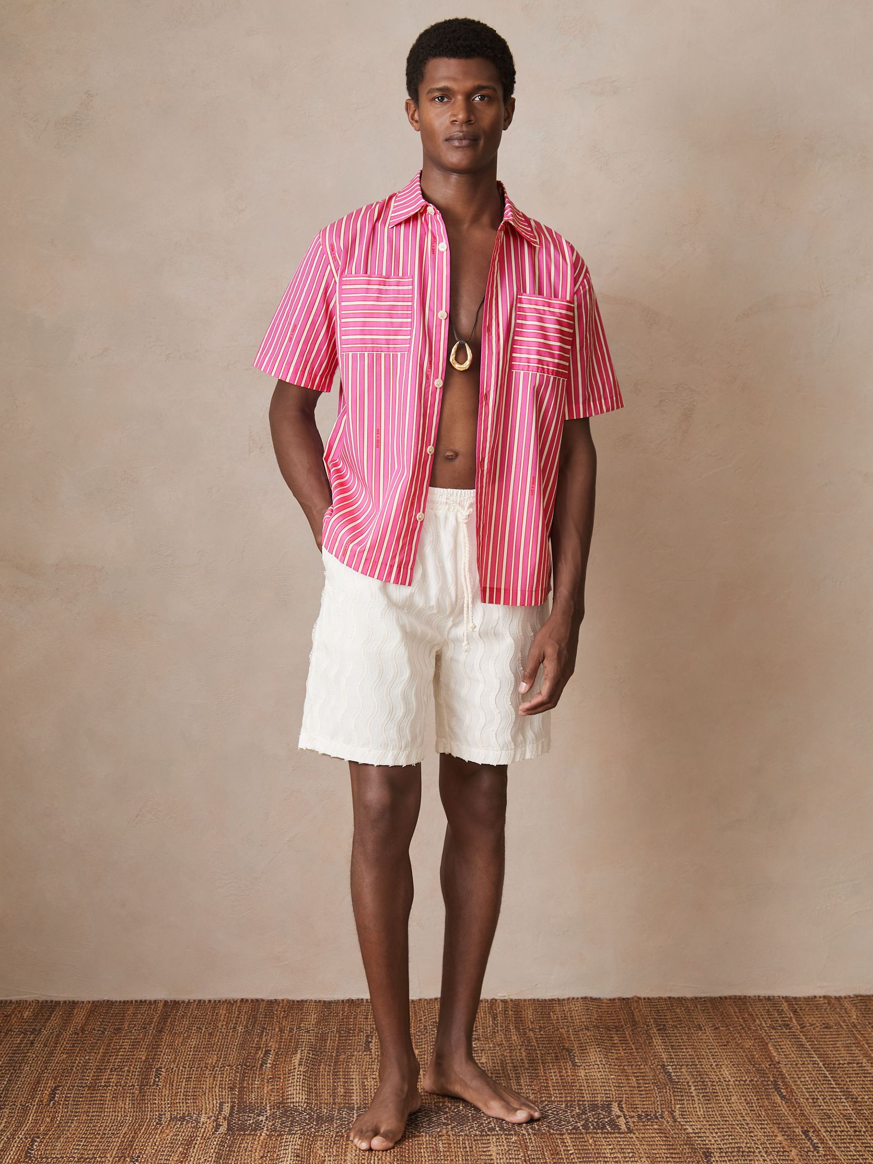 Reiss | Ché Poplin Stripe Shirt in Soft Pink/White (F72418) | US$195