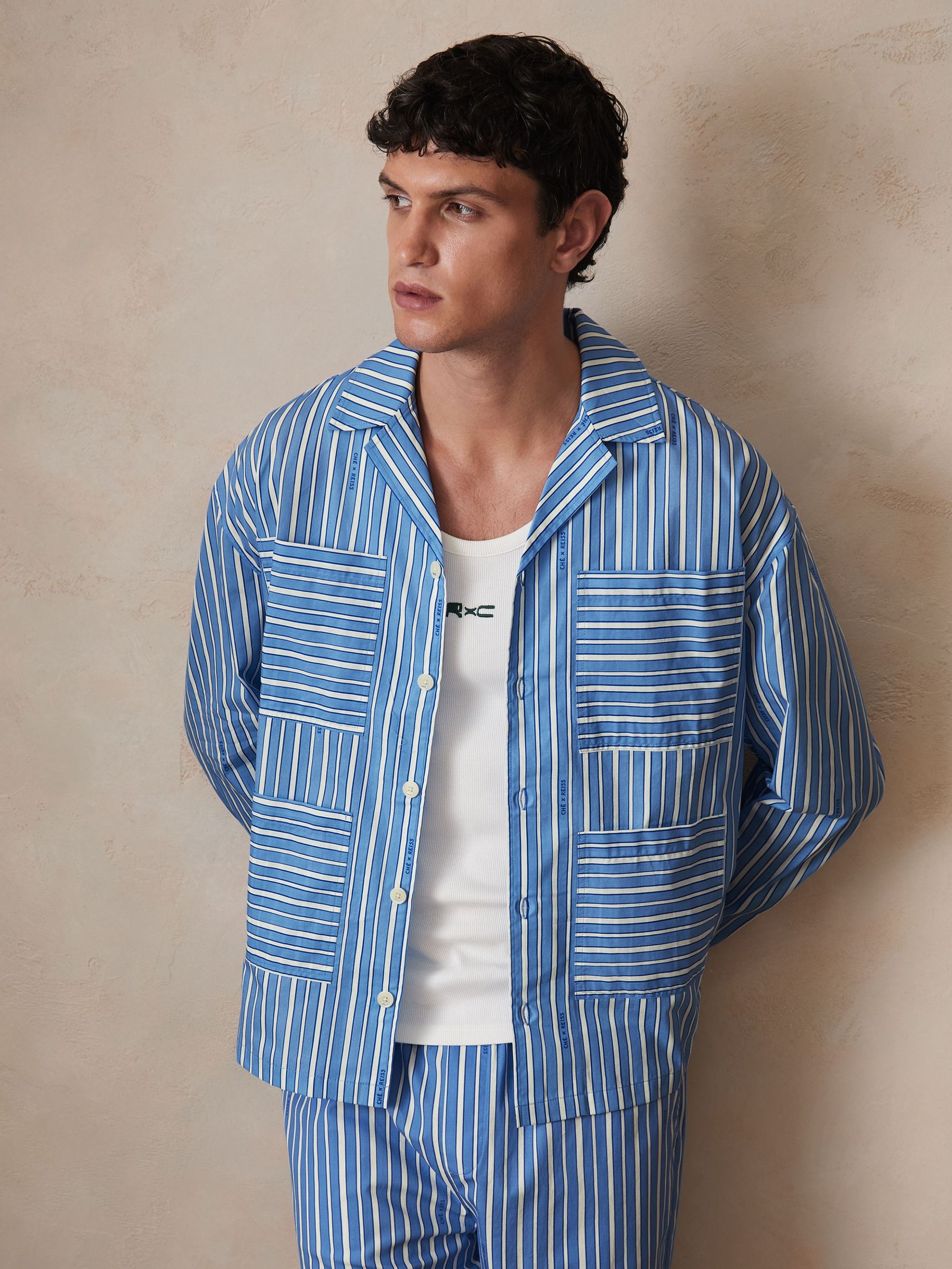 Reiss | Ché Poplin Stripe Pocket Shirt in Bright Blue/White (F72431) | €185