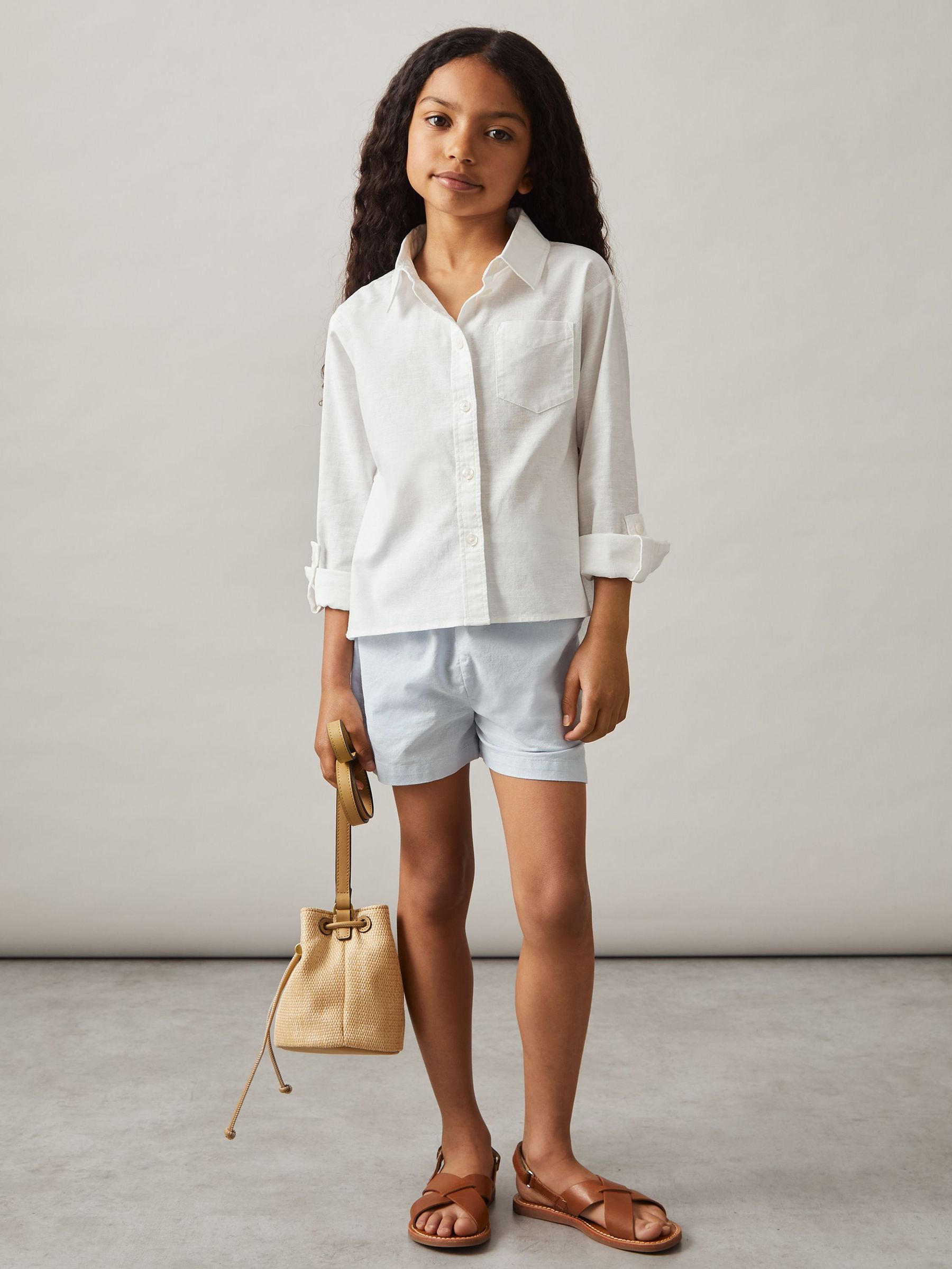 Linen Roll-Cuff Shirt in Ivory (F72819) | US$55